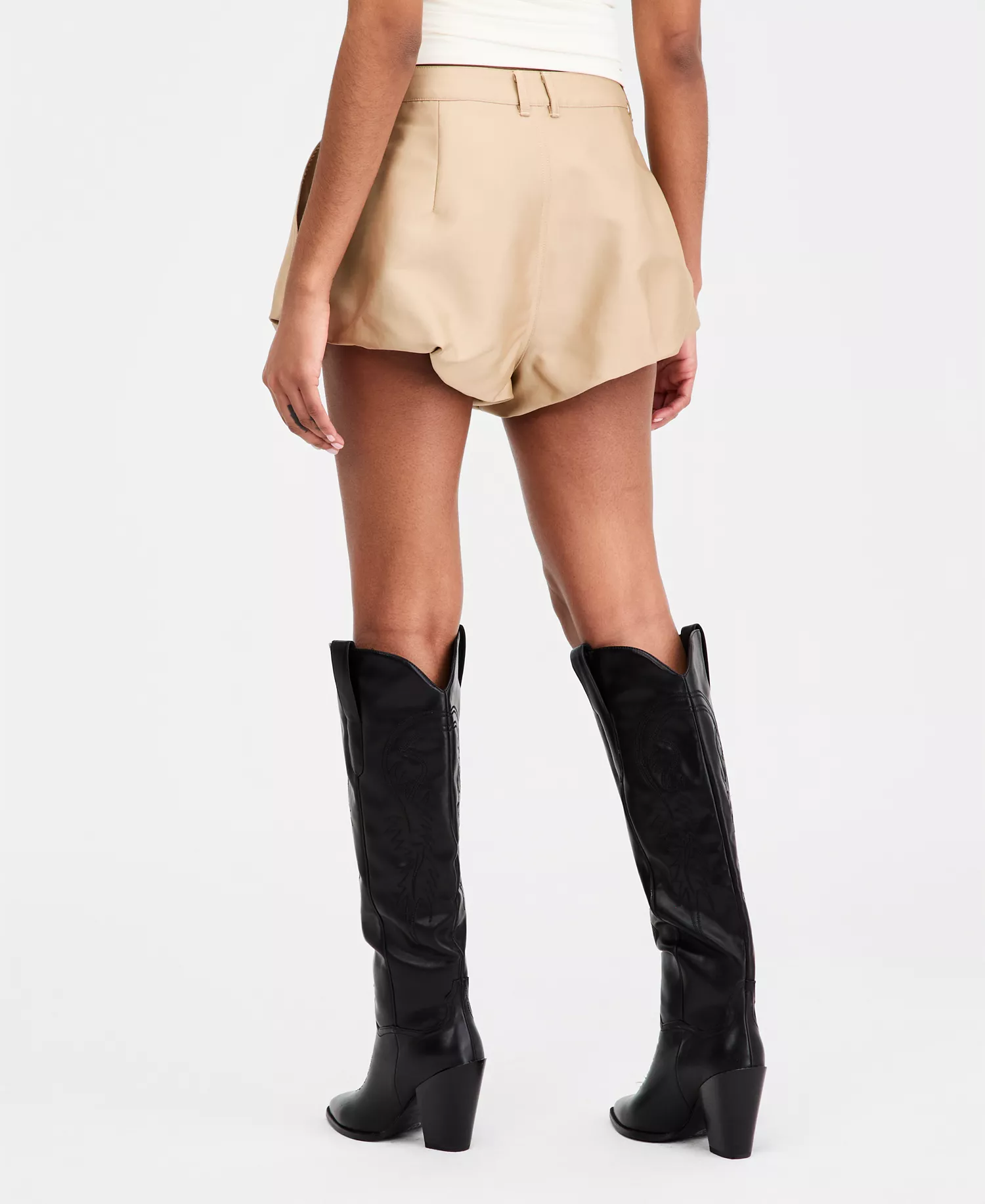 Women's High-Rise Bubble-Hem Shorts, Macy's Exclusive - Light Khaki - L