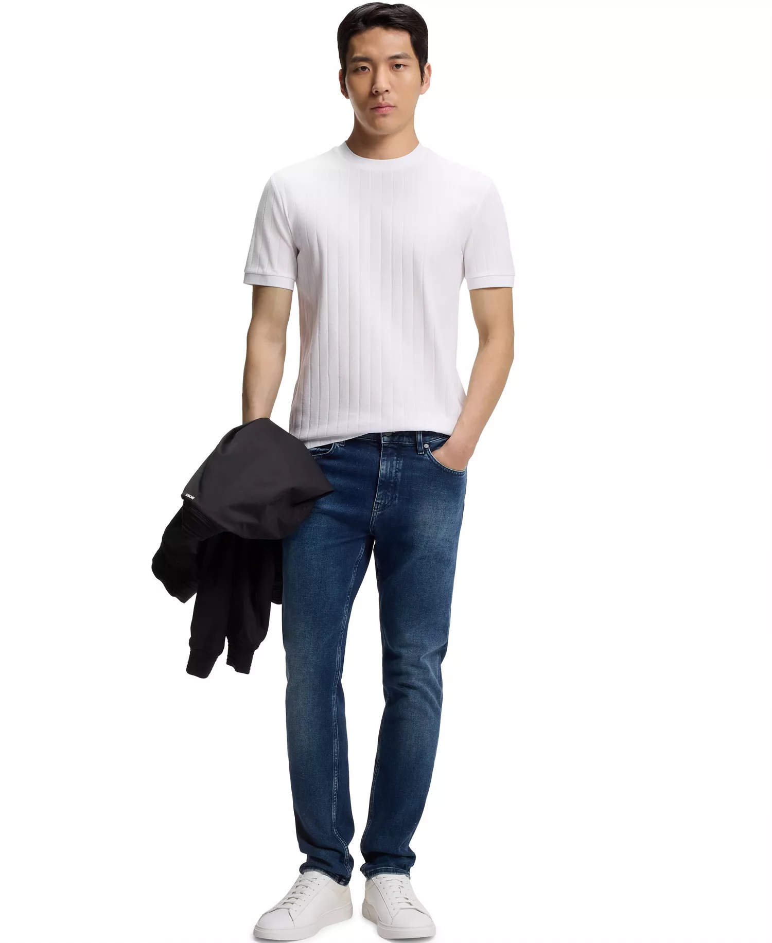 Men's Mercerized-Cotton Structured Stripes T-Shirt - White - L