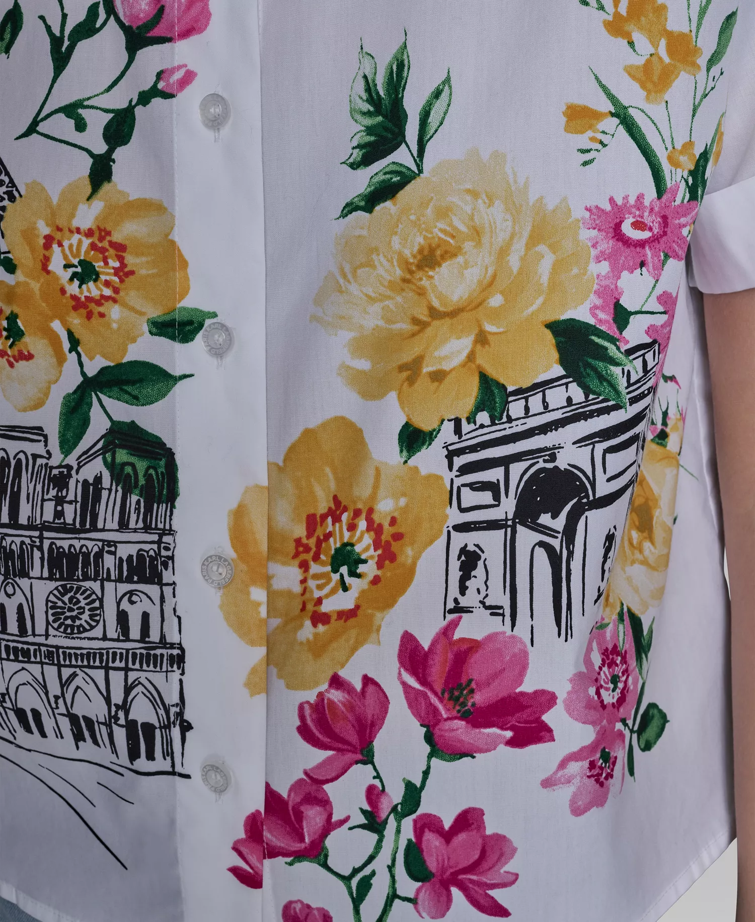 Petite Short-Sleeve Floral Print Shirt - White - P/L