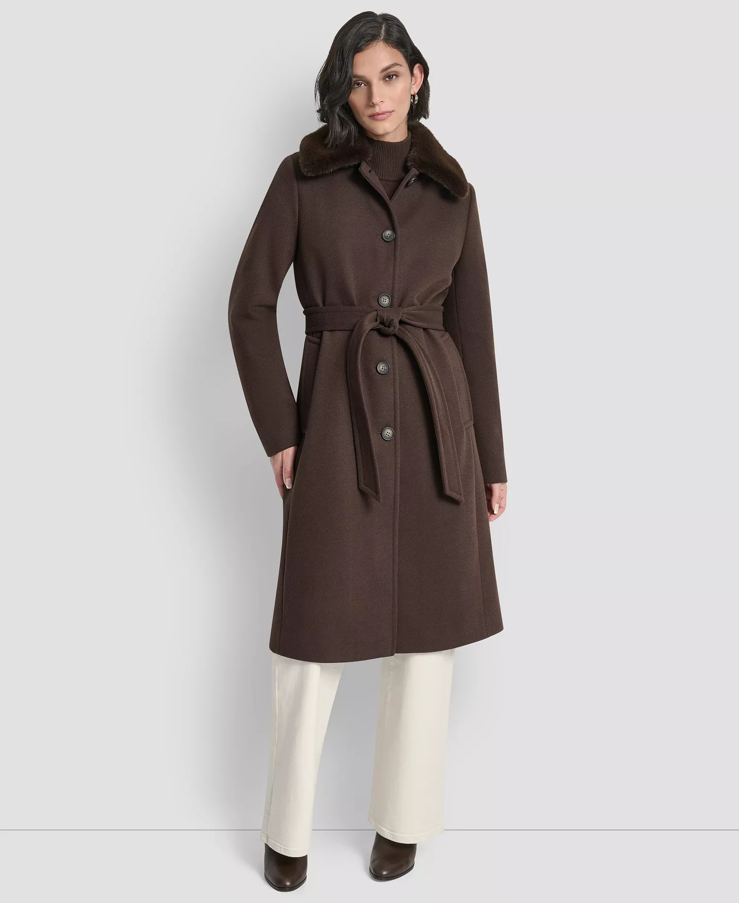 Women's Single-Breasted Pillow Collar Coat - Bitter - L