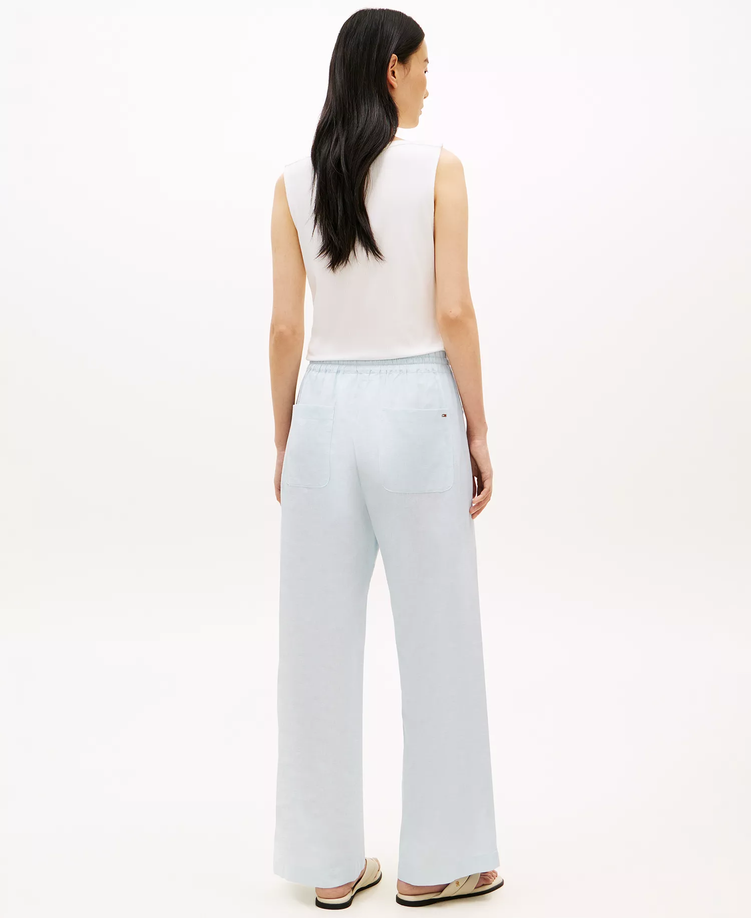 Women's Linen Wide-Leg Pull-On Pants - Breezy Blue - L