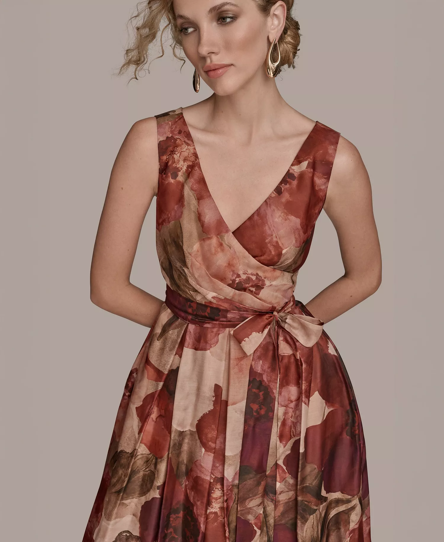 Women's V-Neck Floral Ball Gown - Rhododendron Multi - 10