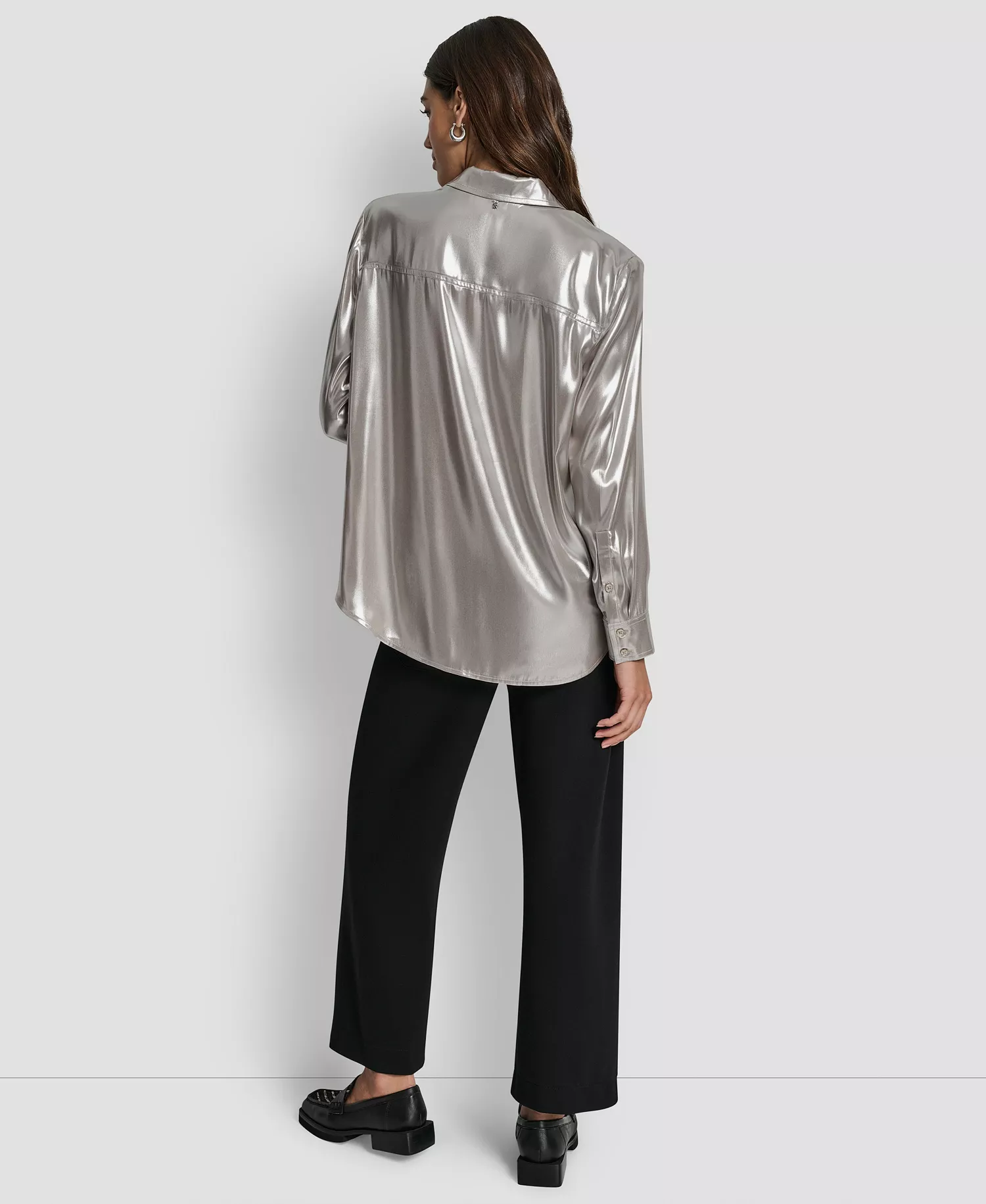 Women's Button Front Long-Sleeve Blouse - Metallic Zinc - L