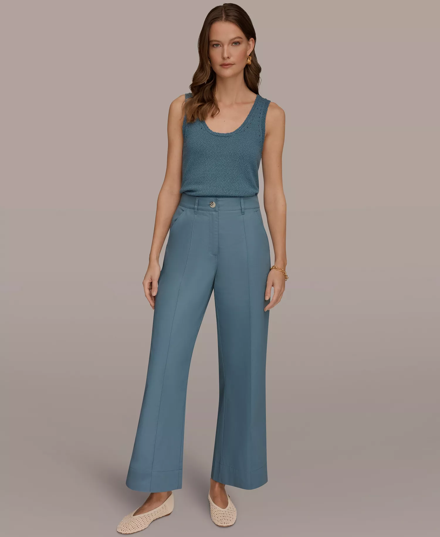 Women's Cotton Twill High-Rise Pintuck Trousers - Washed Indigo - 10