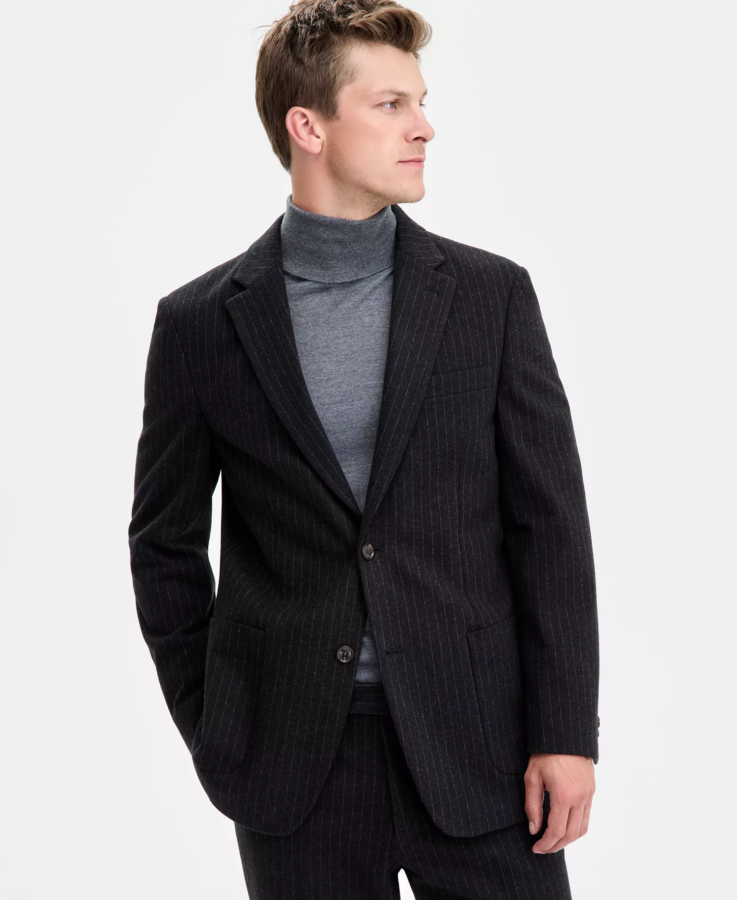 Men's Modern-Fit Wool Pinstripe Suit Separate Jacket  - Charcoal Pinstripe - 36R