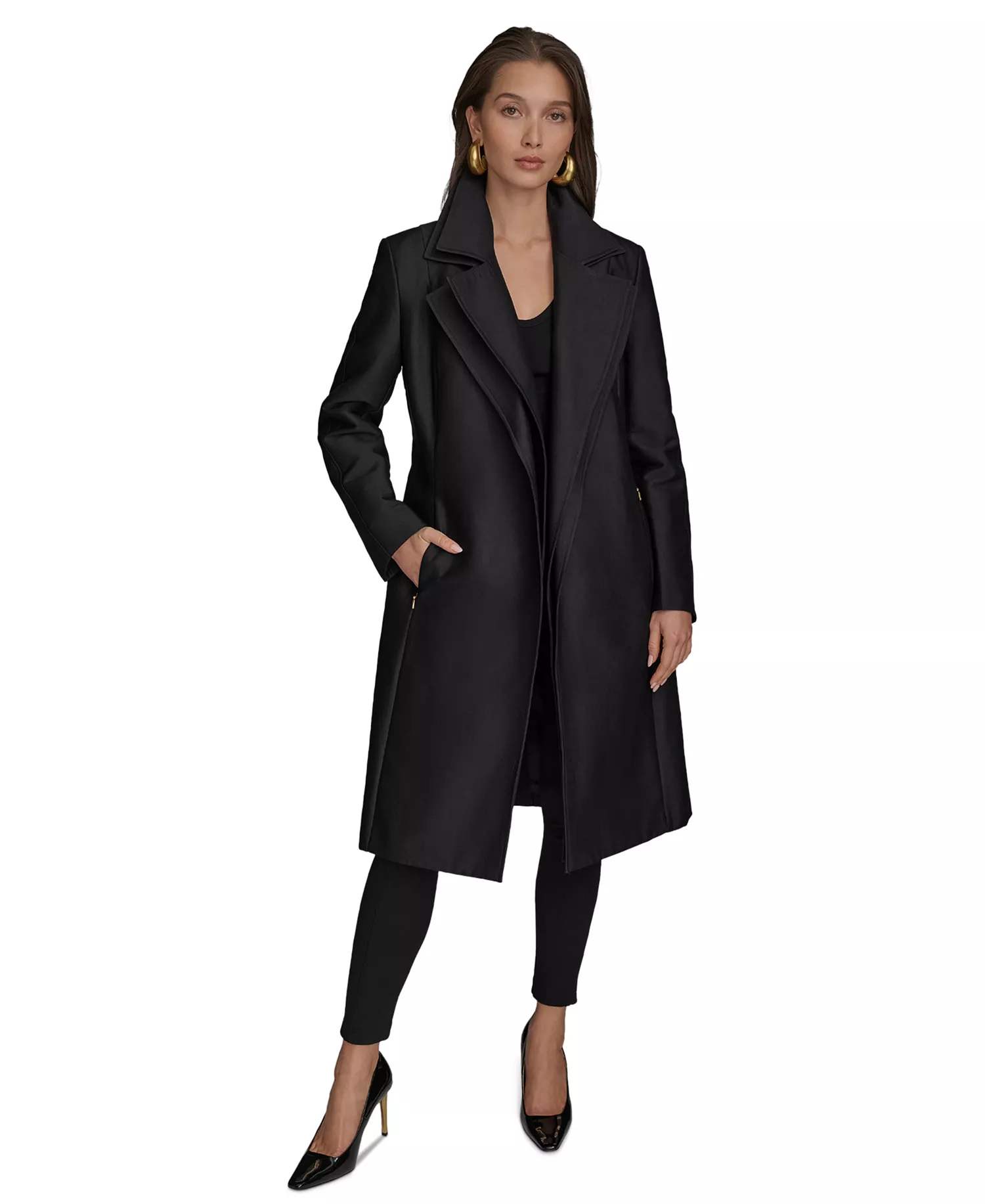 Women's Double-Collar Trench Coat - Black - L