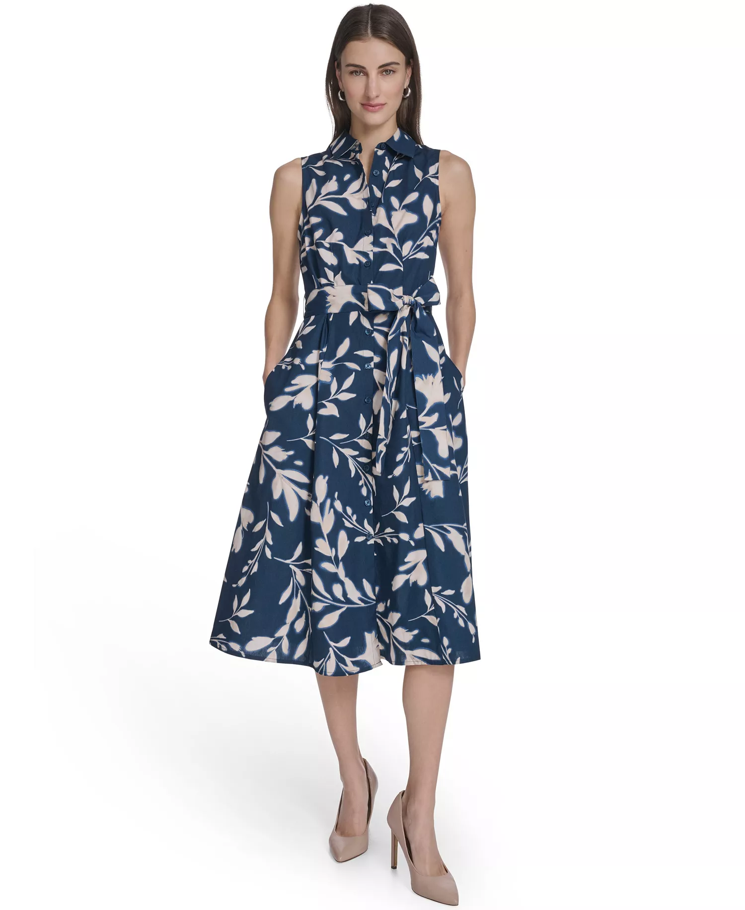 Women's Collared Floral Midi Dress - Indigo/Cashew - 10