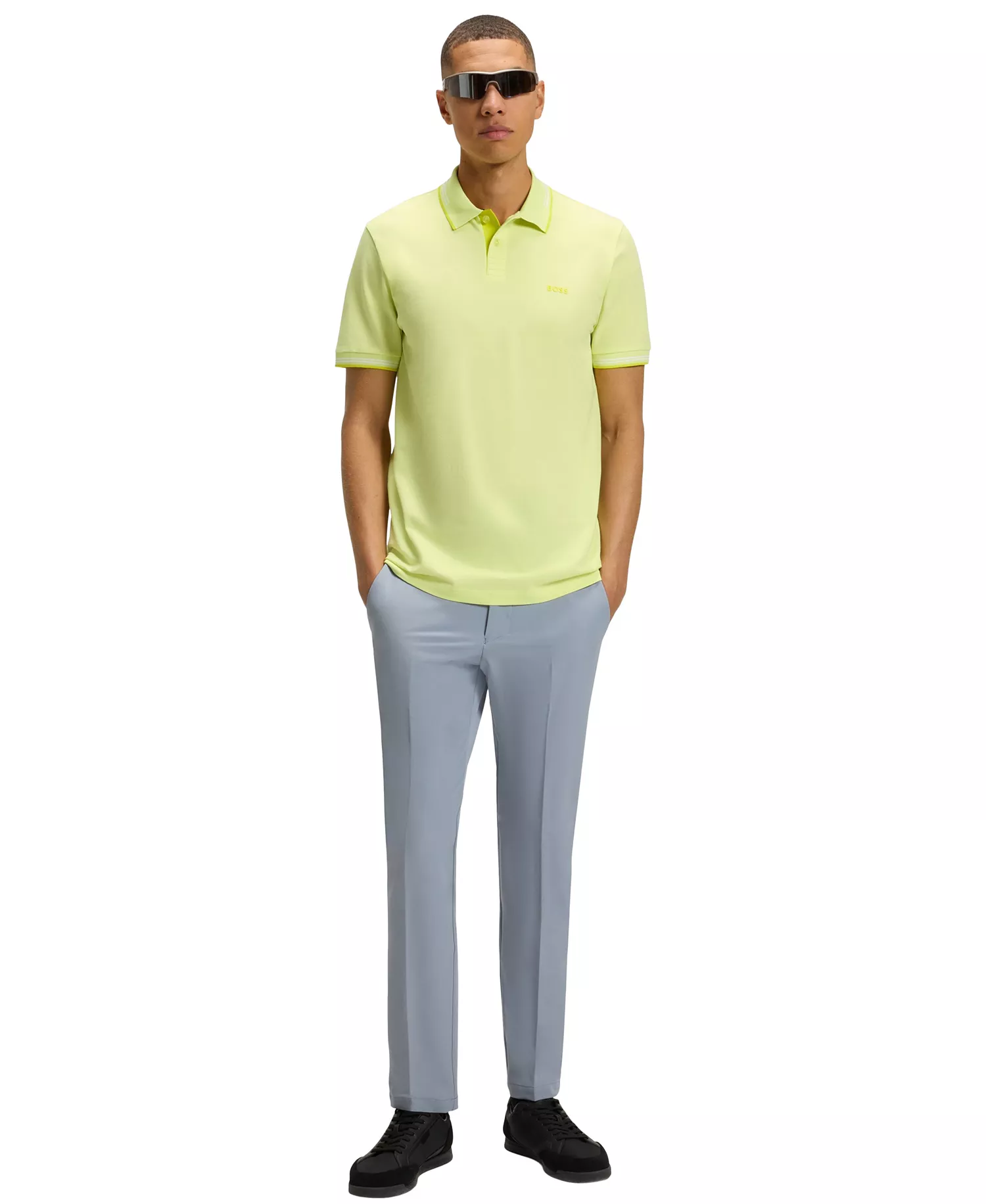 Men's Branding Stretch-Cotton Slim-Fit Polo Shirt - Light Green - L
