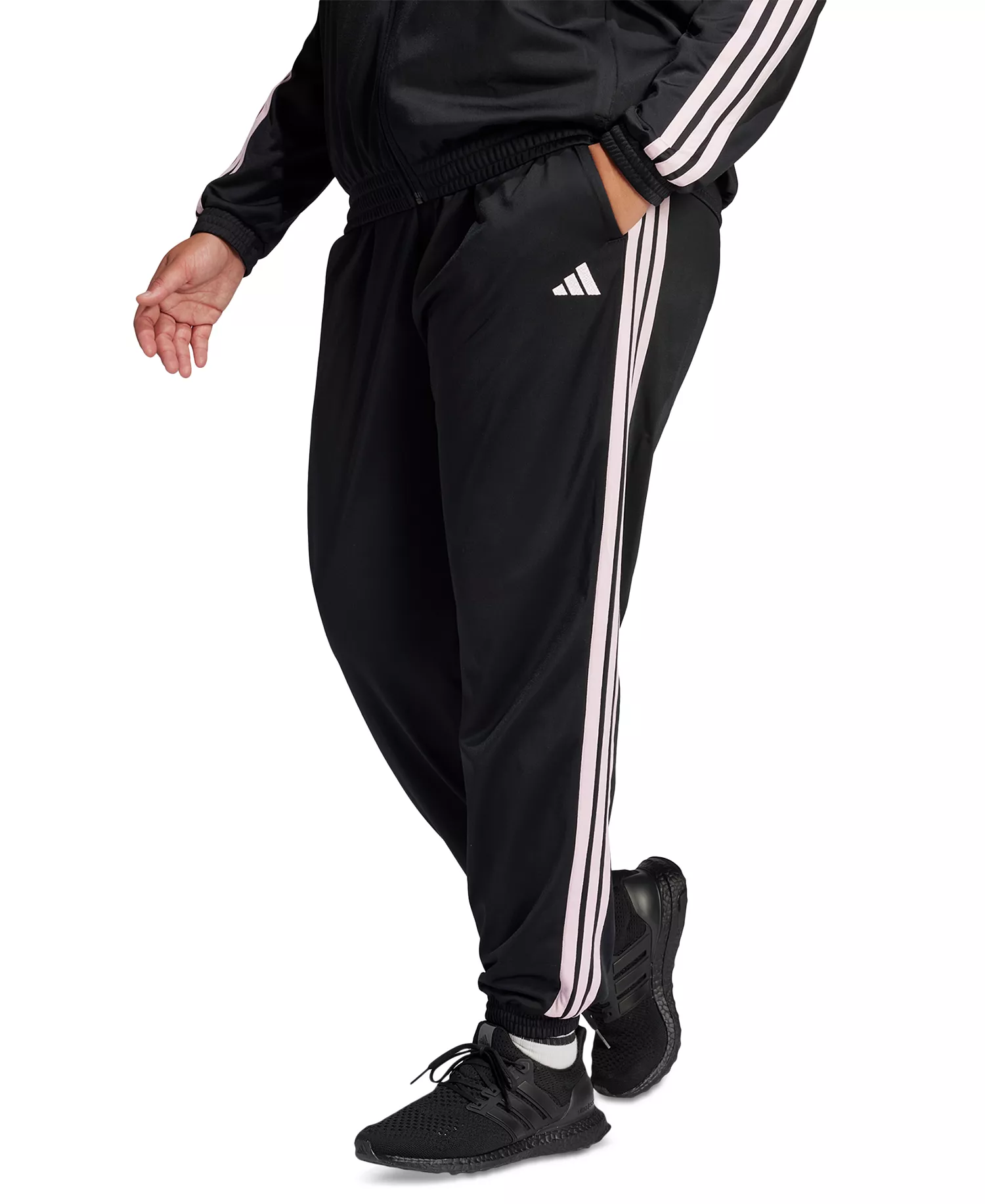 Plus Size Tricot 3-Stripes Track Pants - Black/Clear Pink - 1X