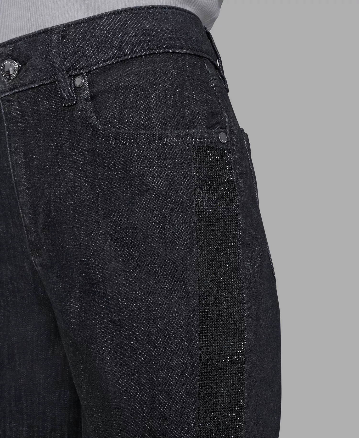 Women's Rhinestone-Stripe Straight-Leg Jeans - Black - 10