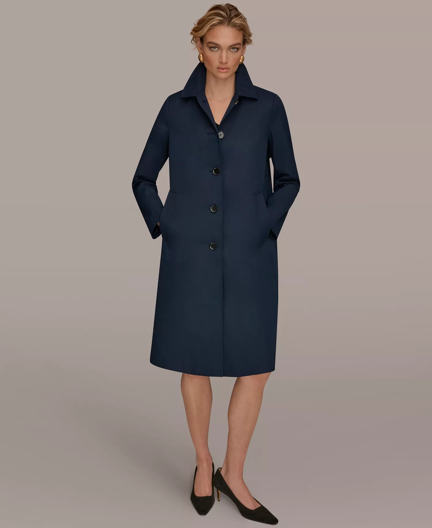 Women's Balmacaan Shirt Collar Coat - Nightfall - L