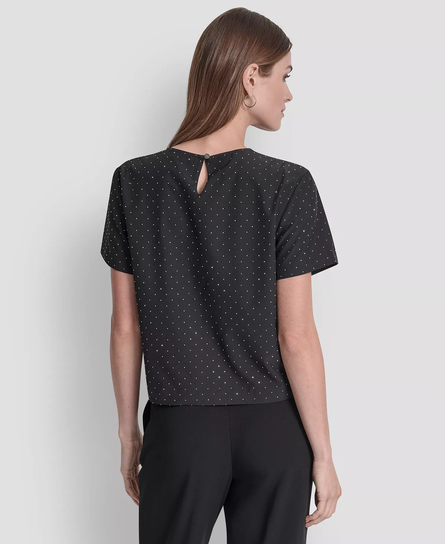 Women's Crewneck Short Sleeves Top - Black/crystal Stones - XL