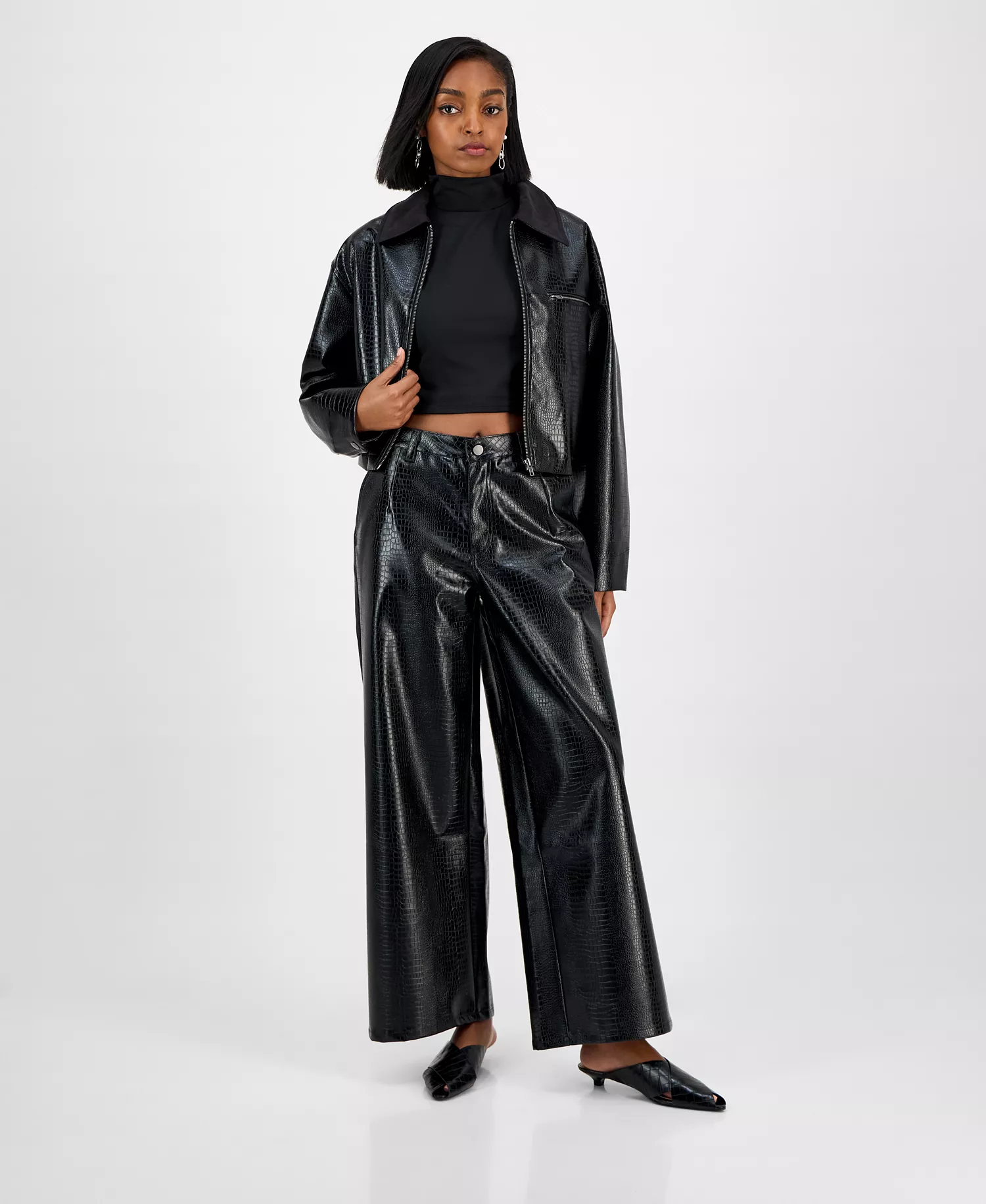 Women's Crocodile-Embossed Faux Leather Pants, Macy's Exclusive - Croc Pu - 0