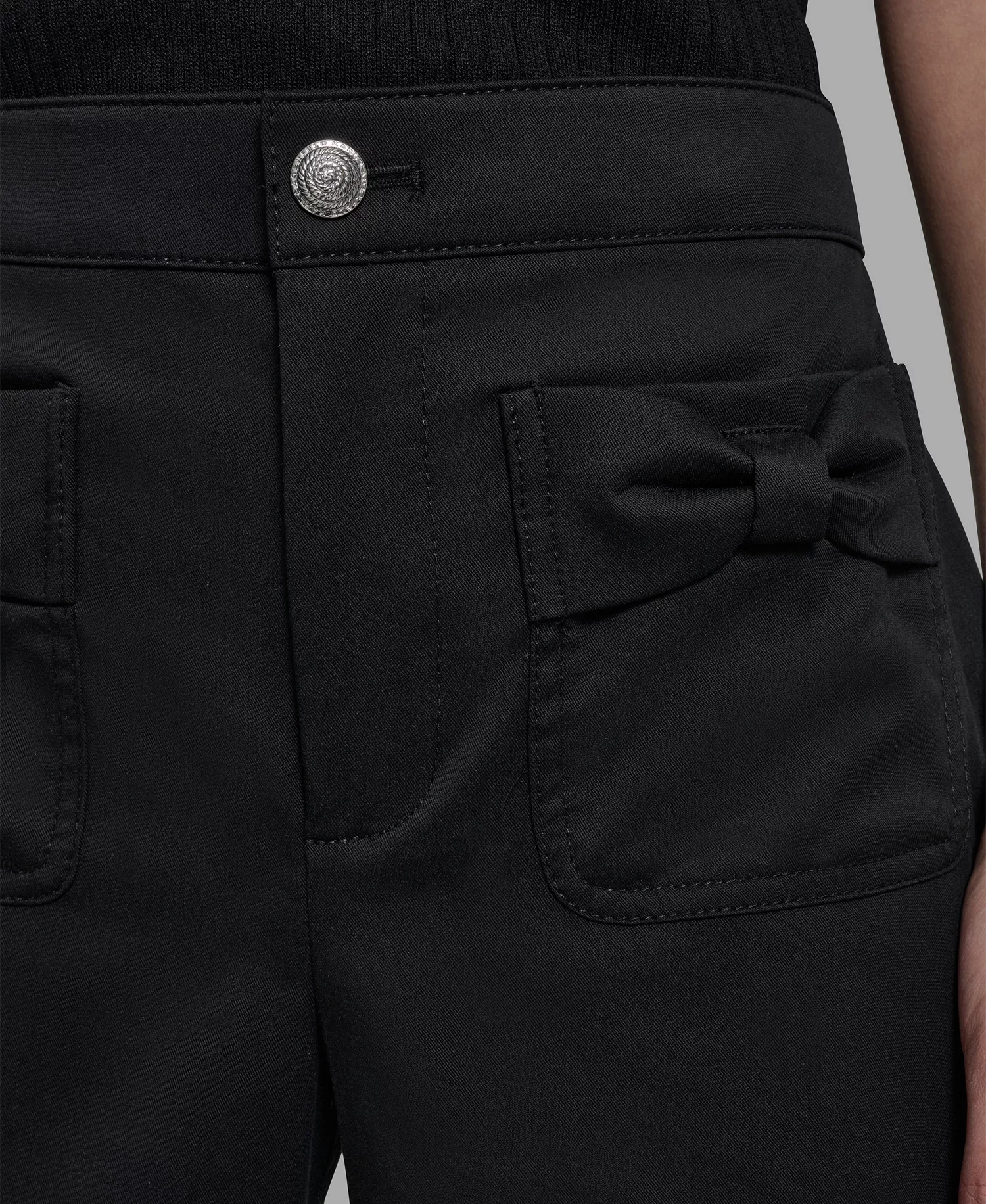 Women's Mid-Rise Straight Bow Pocket Pants - Black - 0