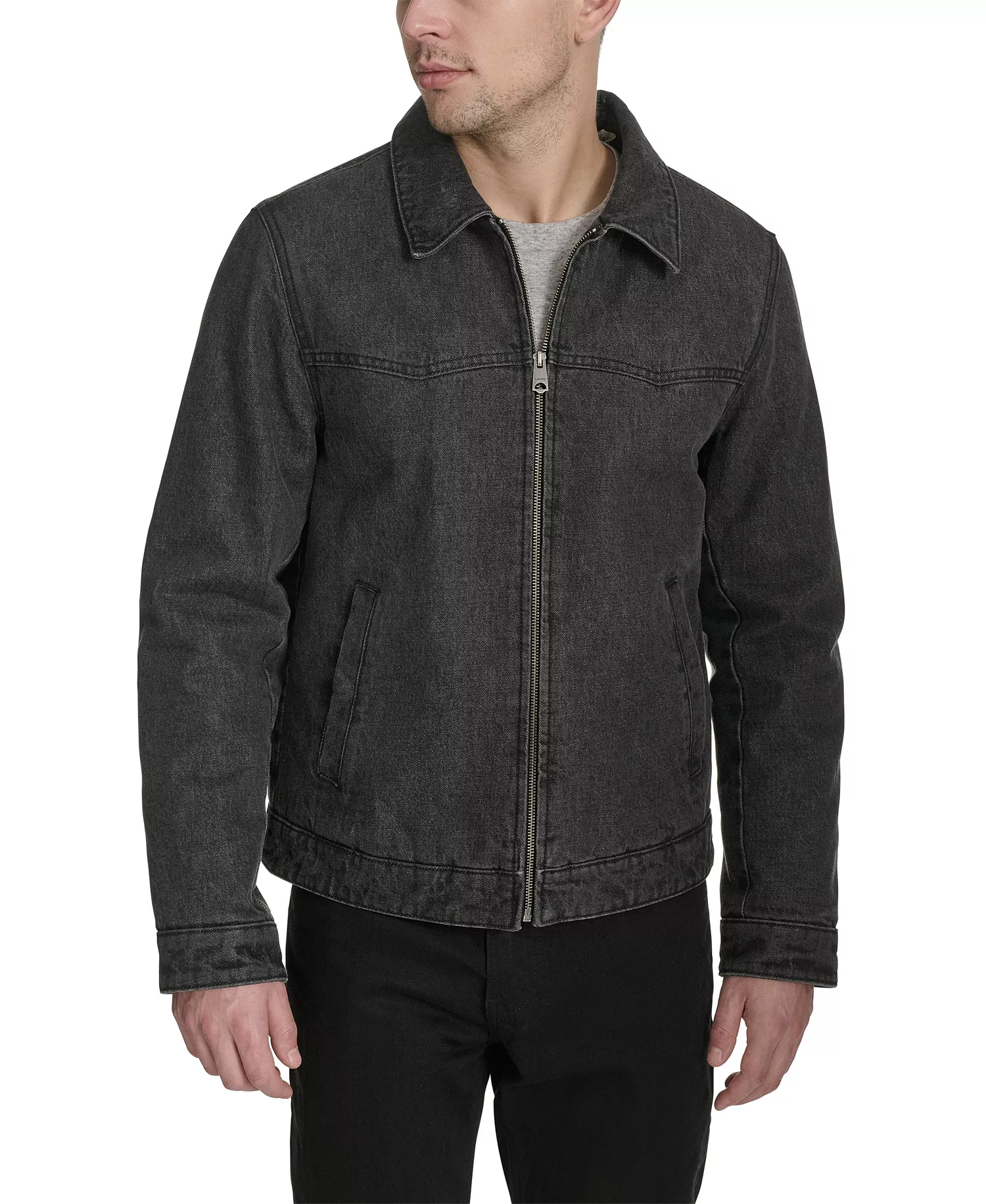 Men's Denim Western Sherpa Lined Collar Jacket - Black Denim - L