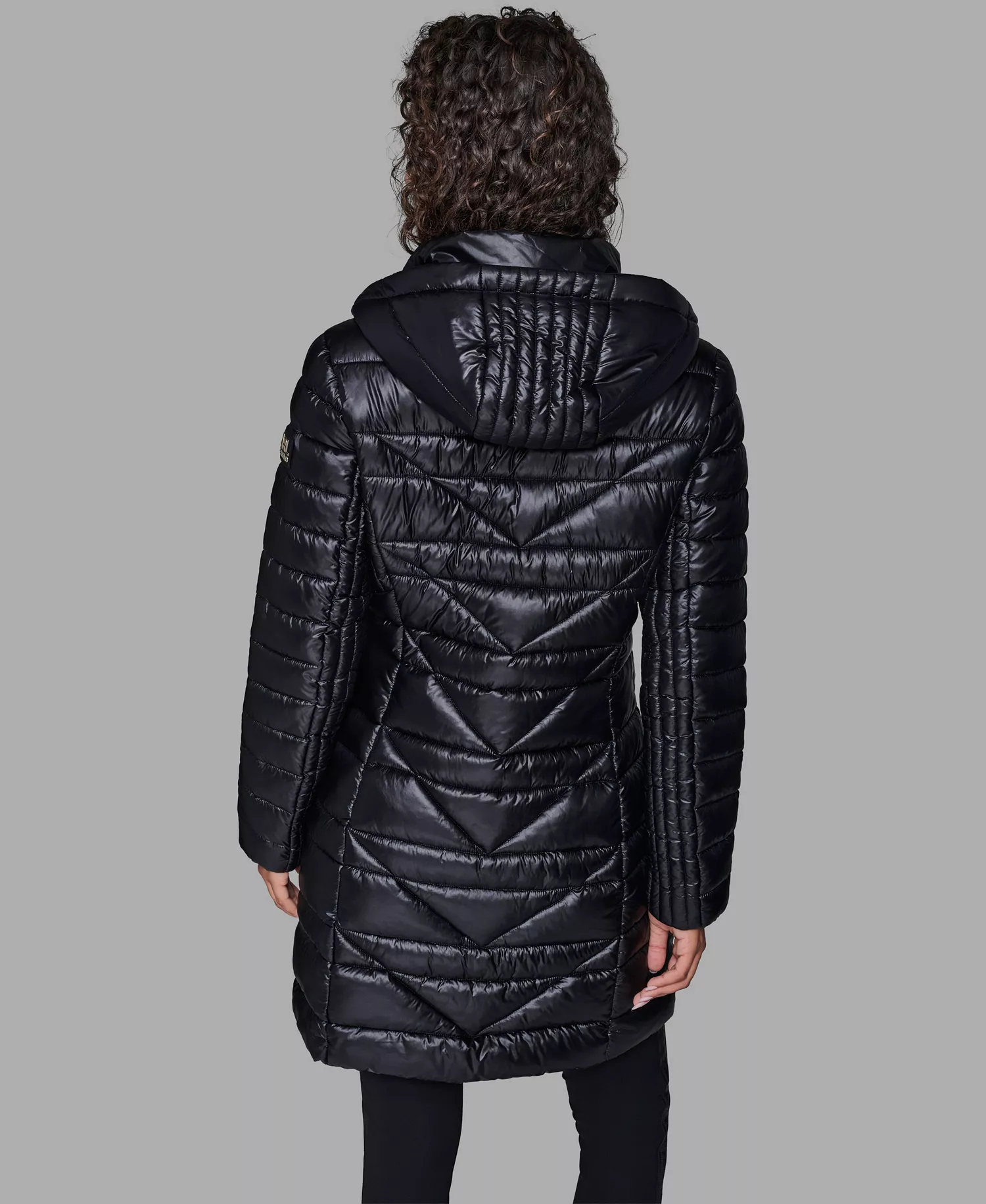 Women's Long Puffer Coat - Black - L