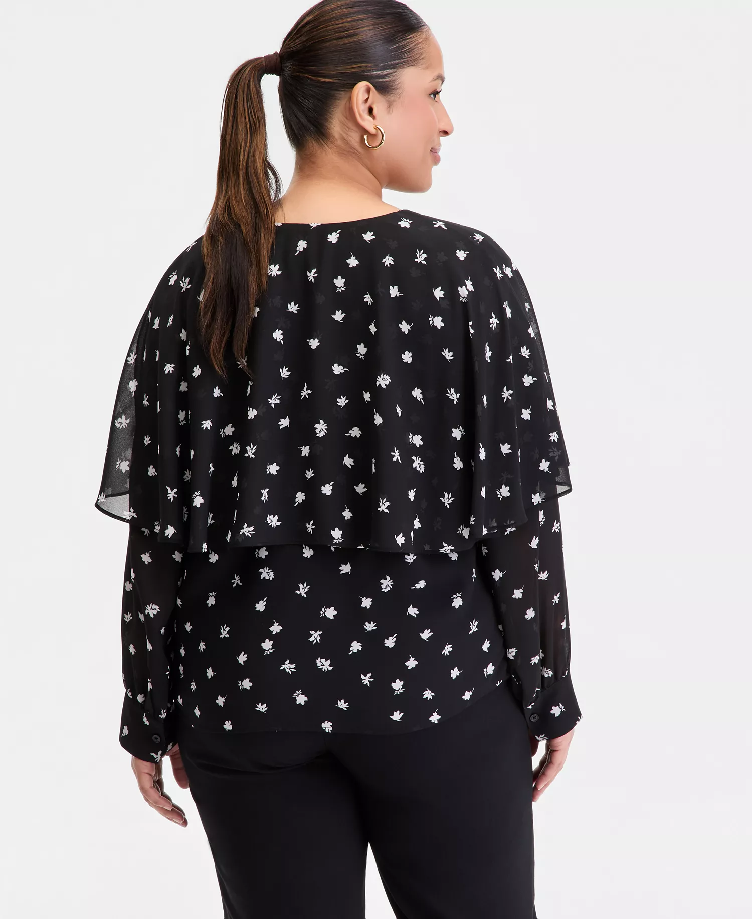 Plus Size Long-Sleeve Cape-Shoulder Blouse, Macy's Exclusive - Lora Garden - 0X