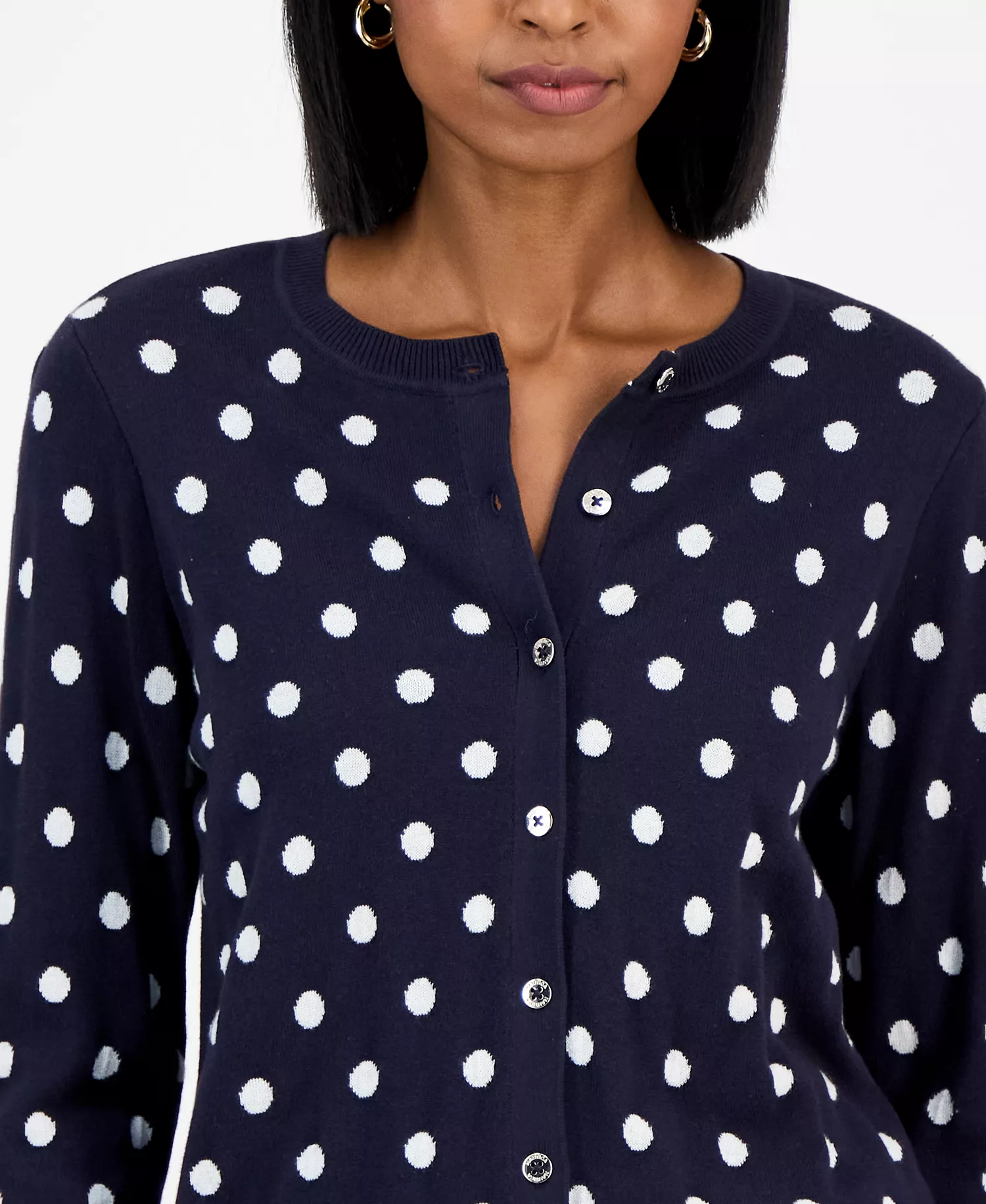 Nautica Women's Dot-Print Button-Front Cotton Cardigan  - Night Sky/ Ivory - L