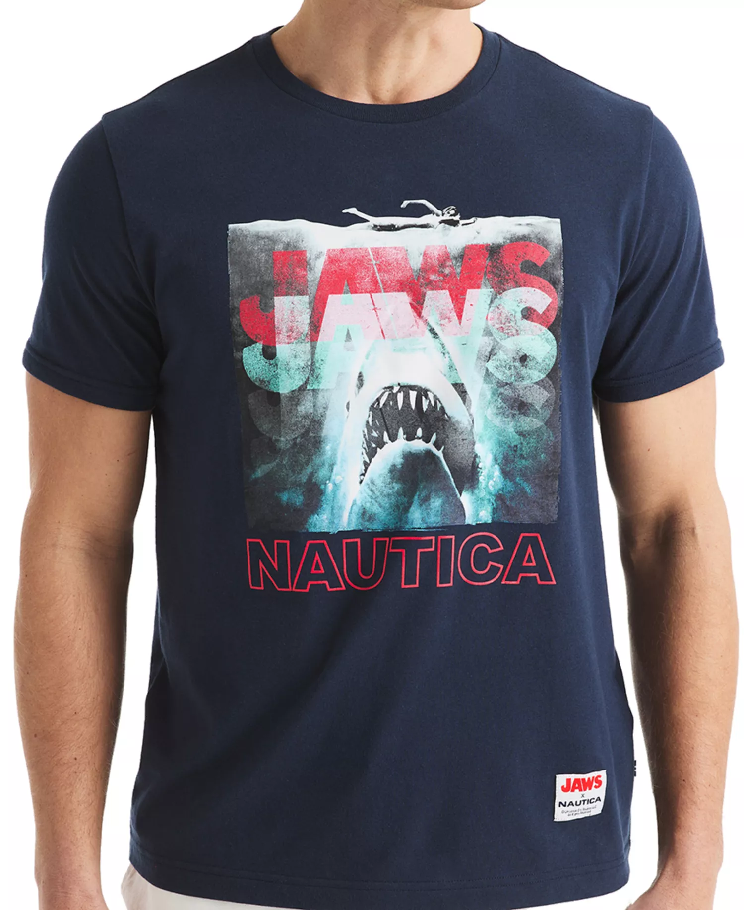 JAWS x Men's Classic-Fit Graphic T-Shirt  - Navy Seas - 2XL
