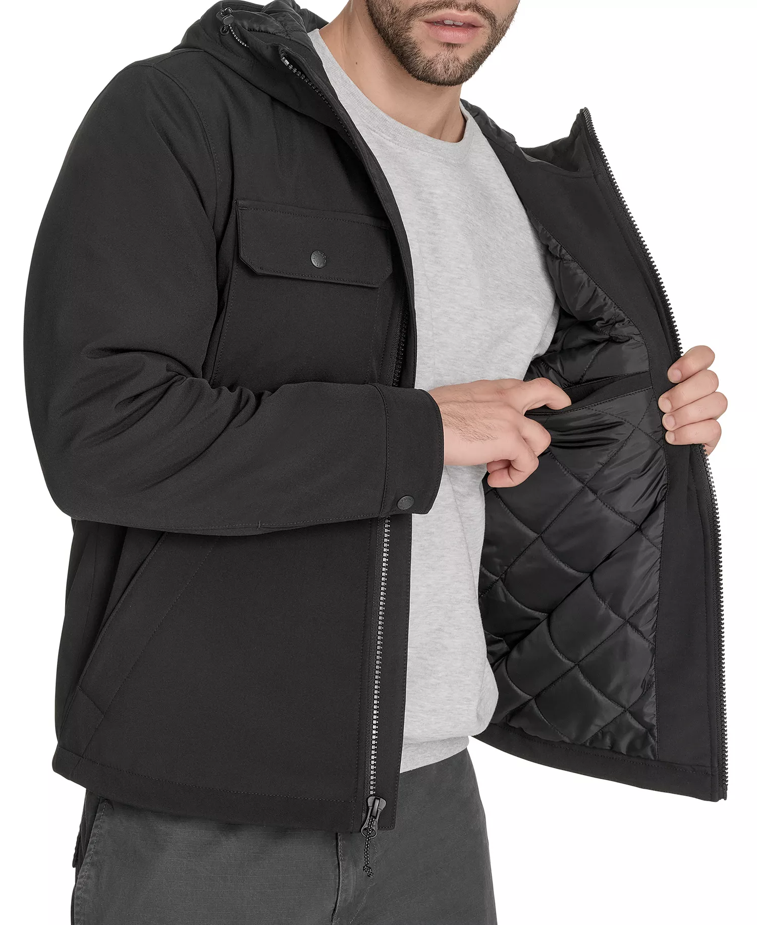Men's Rib Stop Softshell with Hood Jacket  - Black - 2XL