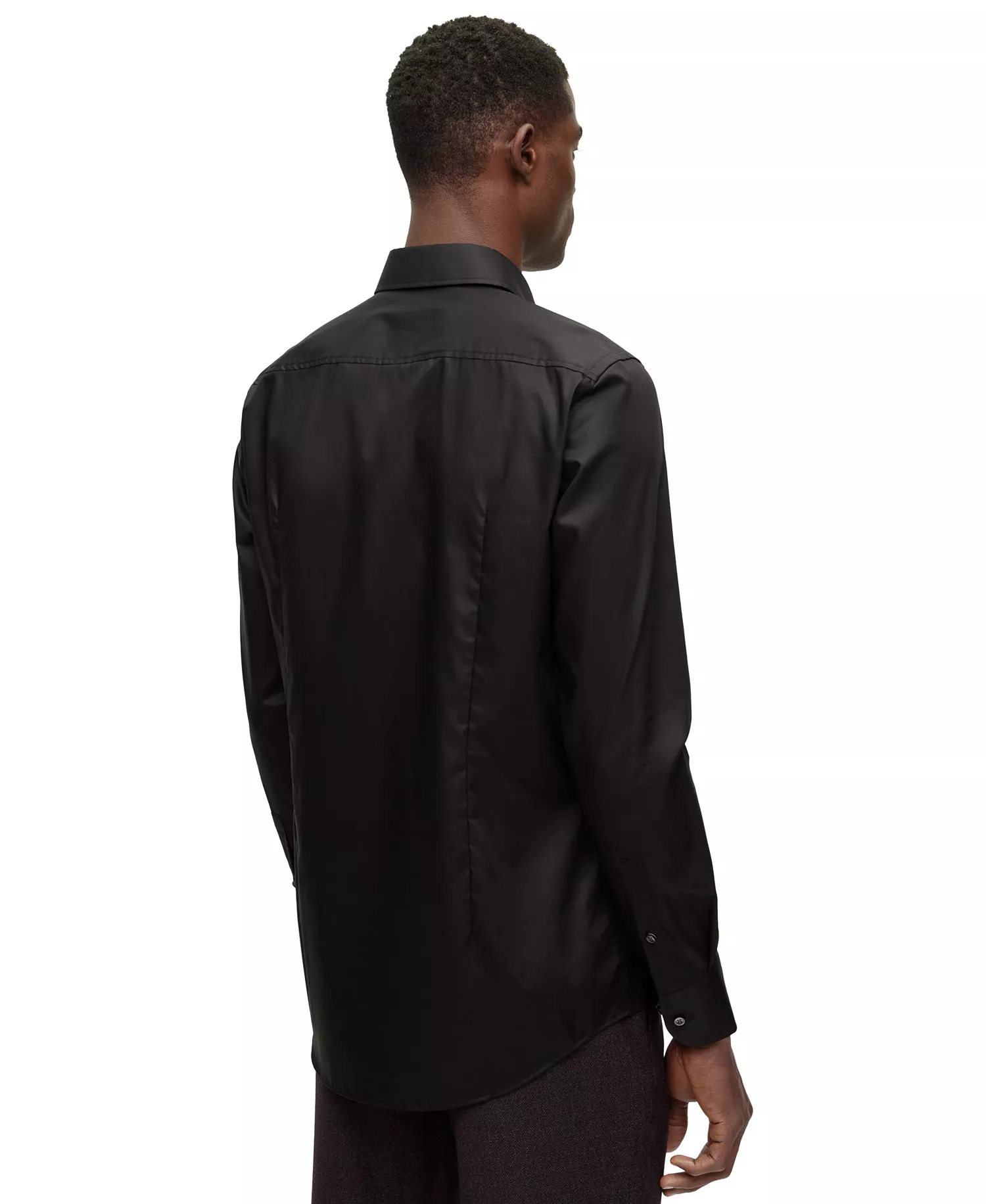 Men's Easy-Iron Slim-Fit Dress Shirt - Black - 14.5