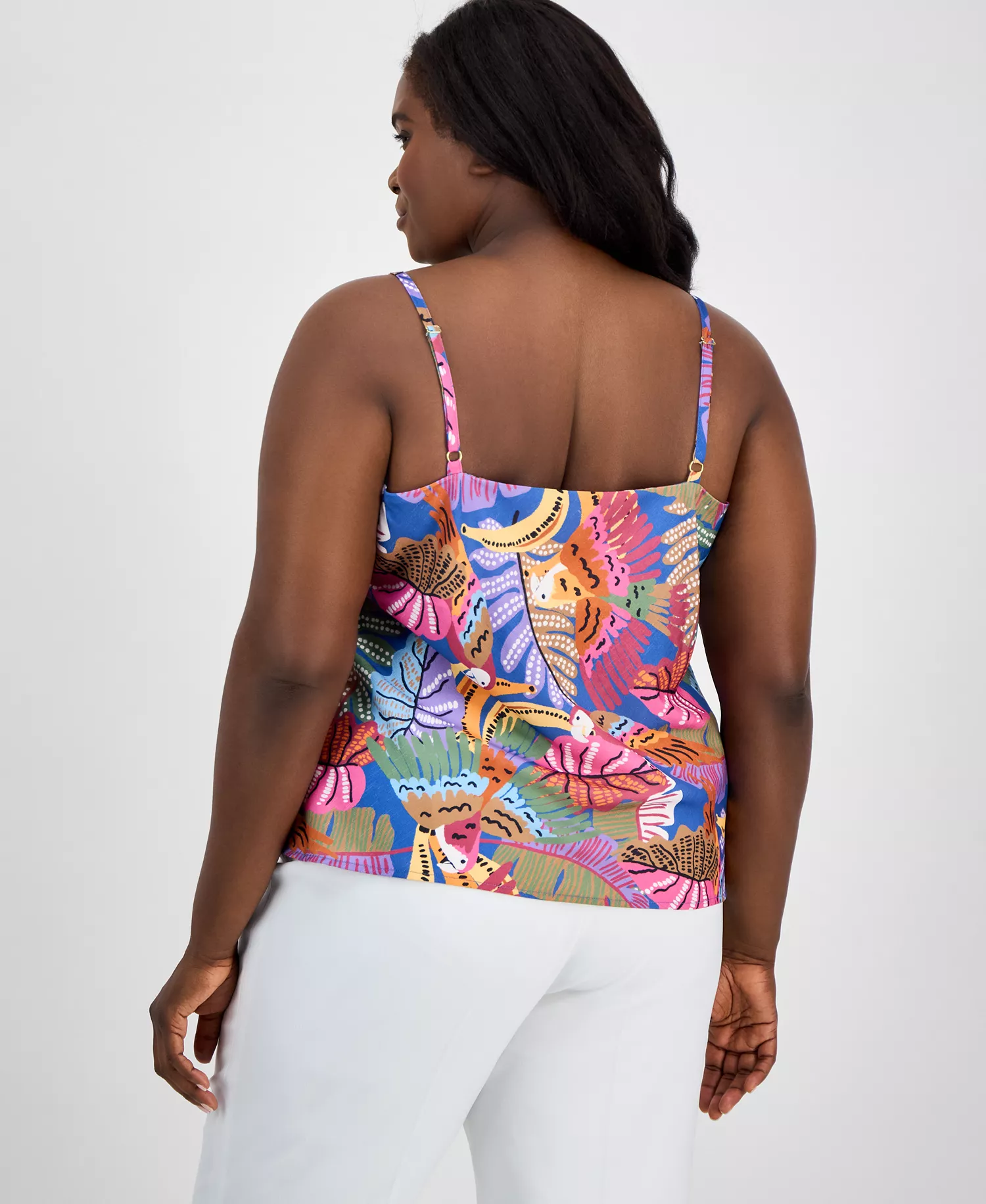 Plus Size Printed Satin Draped-Neck Camisole Top - Wild Berry - 1X