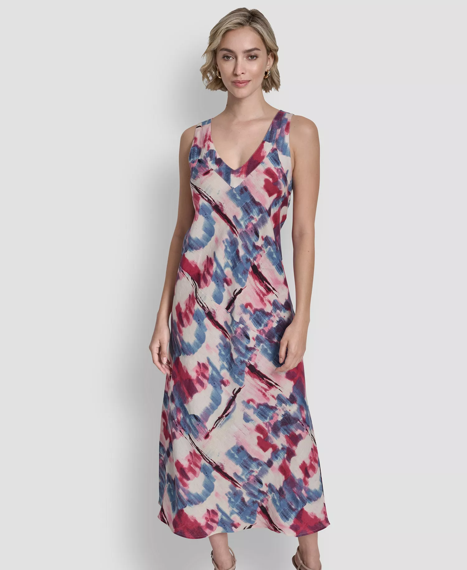 Women's Sleeveless V-Neck Panel Printed Dress - Urban Bloom - L