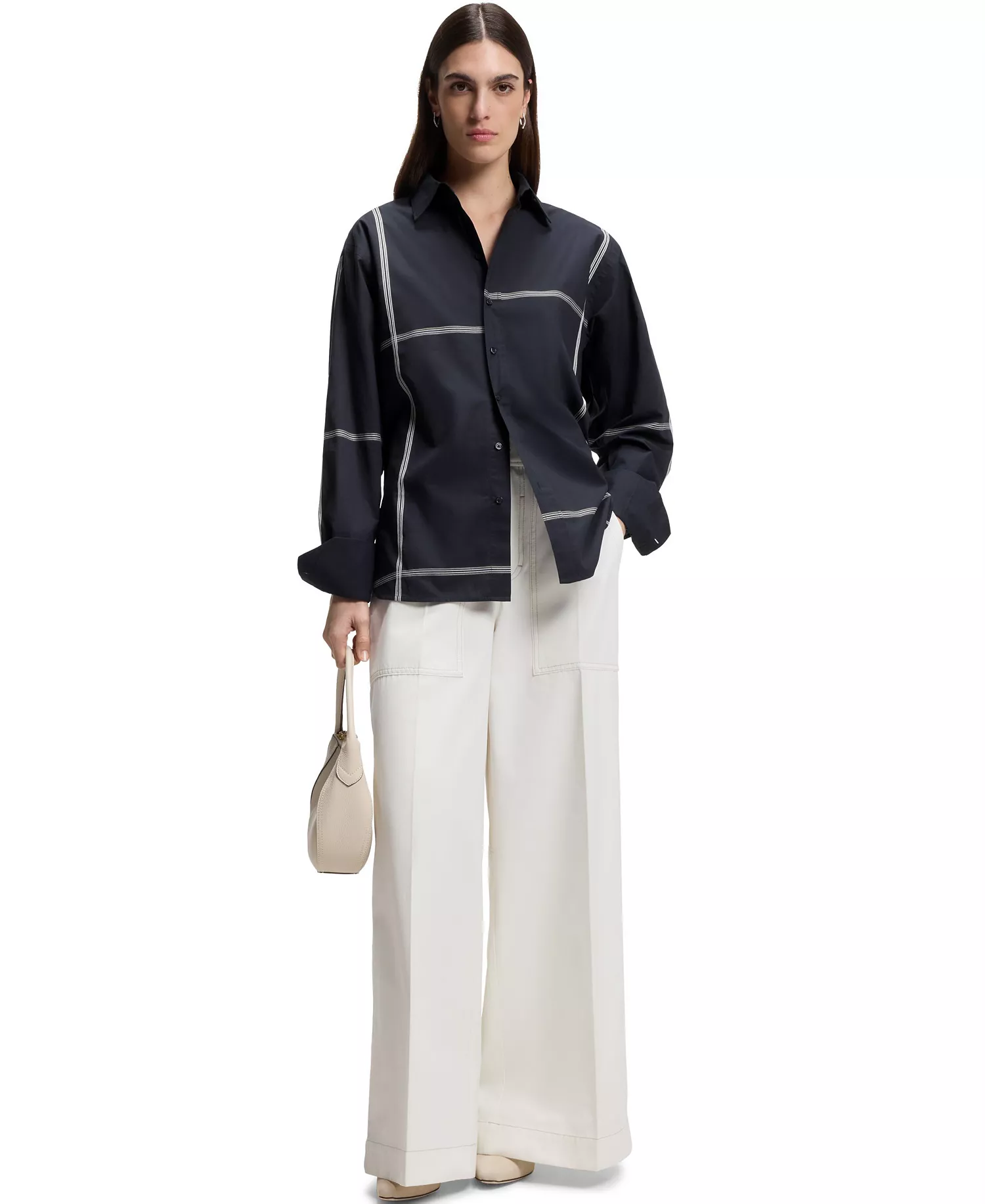 BOSS by Women's Cotton Canvas Relaxed-Fit Blouse - Dark Blue - 10