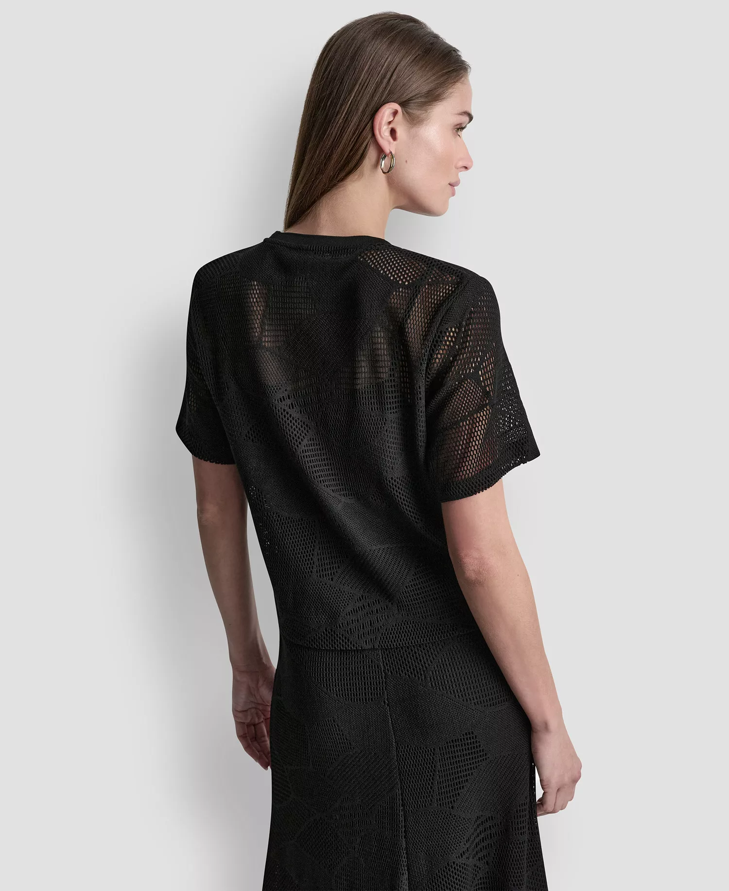 Women's Crewneck Short-Sleeve Croton Lace Top - Black - L