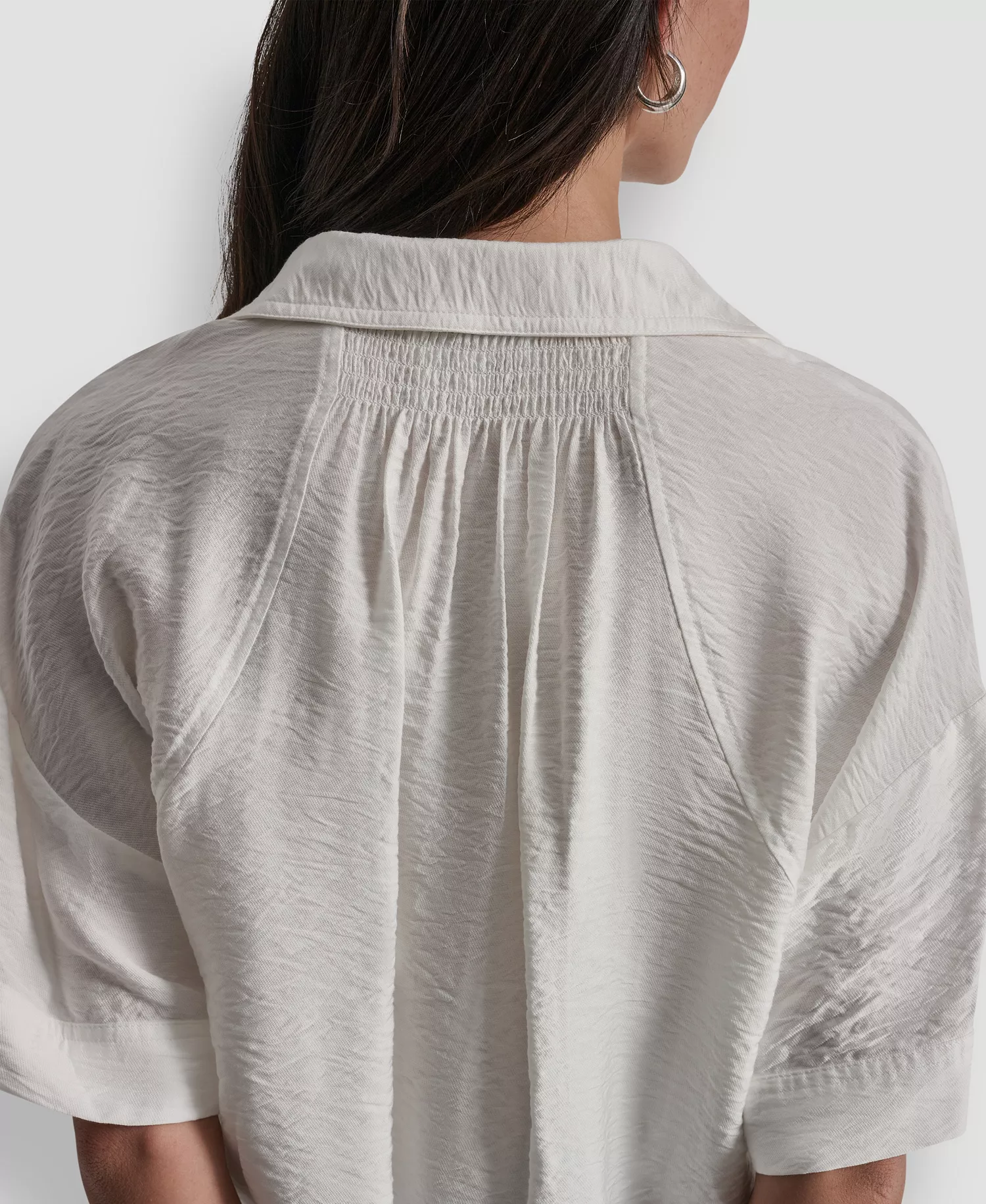 Women's Collared Neck Short Roll Tab Sleeve Shirt - Ivory - L