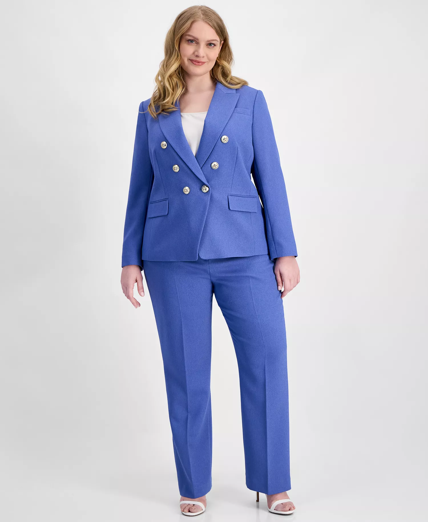 Plus Size Faux-Double-Breasted Twill Blazer - Deep Peri - 14W