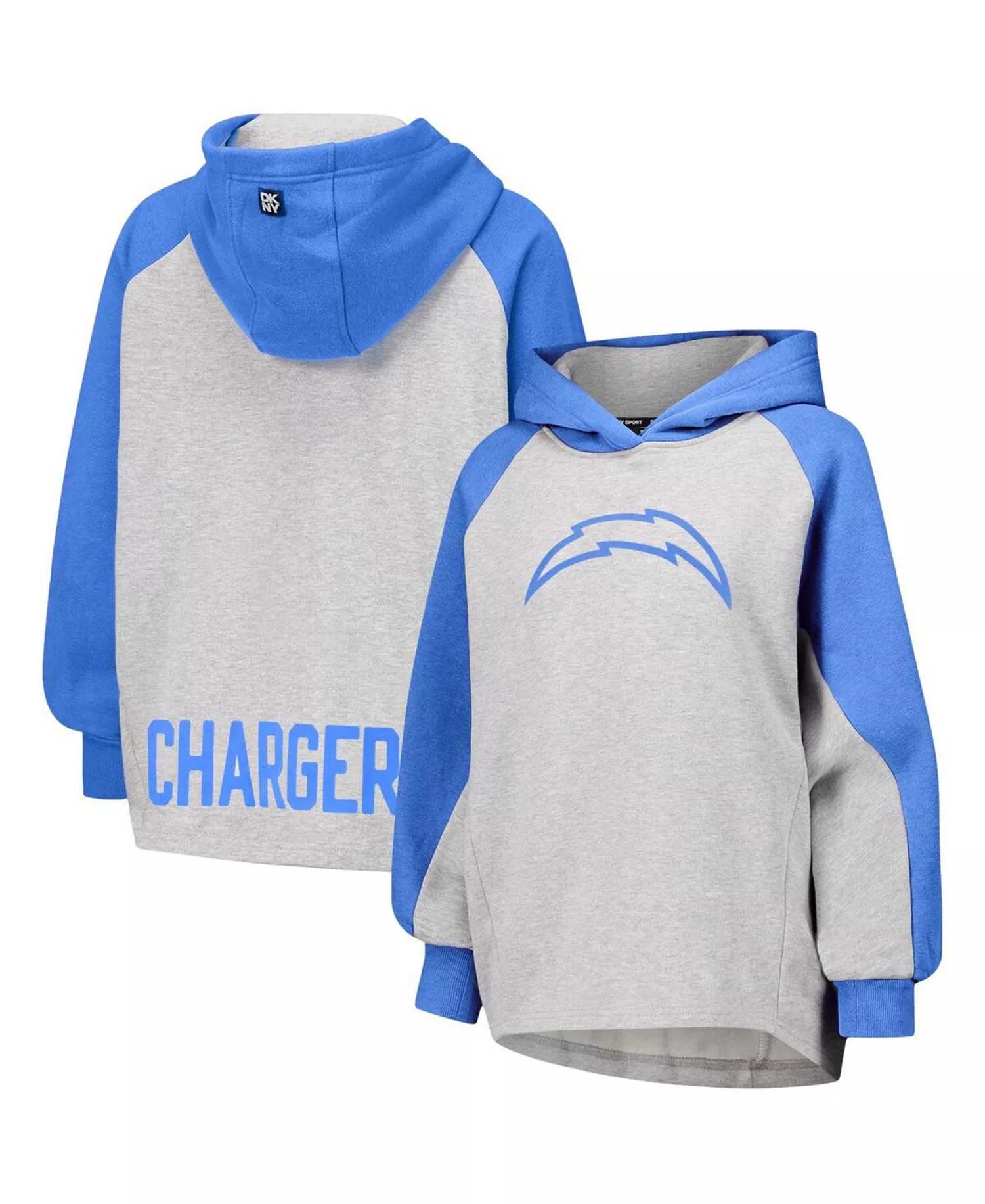 Women's Gray/Powder Blue Los Angeles Chargers Joy Cropped Raglan Pullover Hoodie - Gray, Powder Blue - M