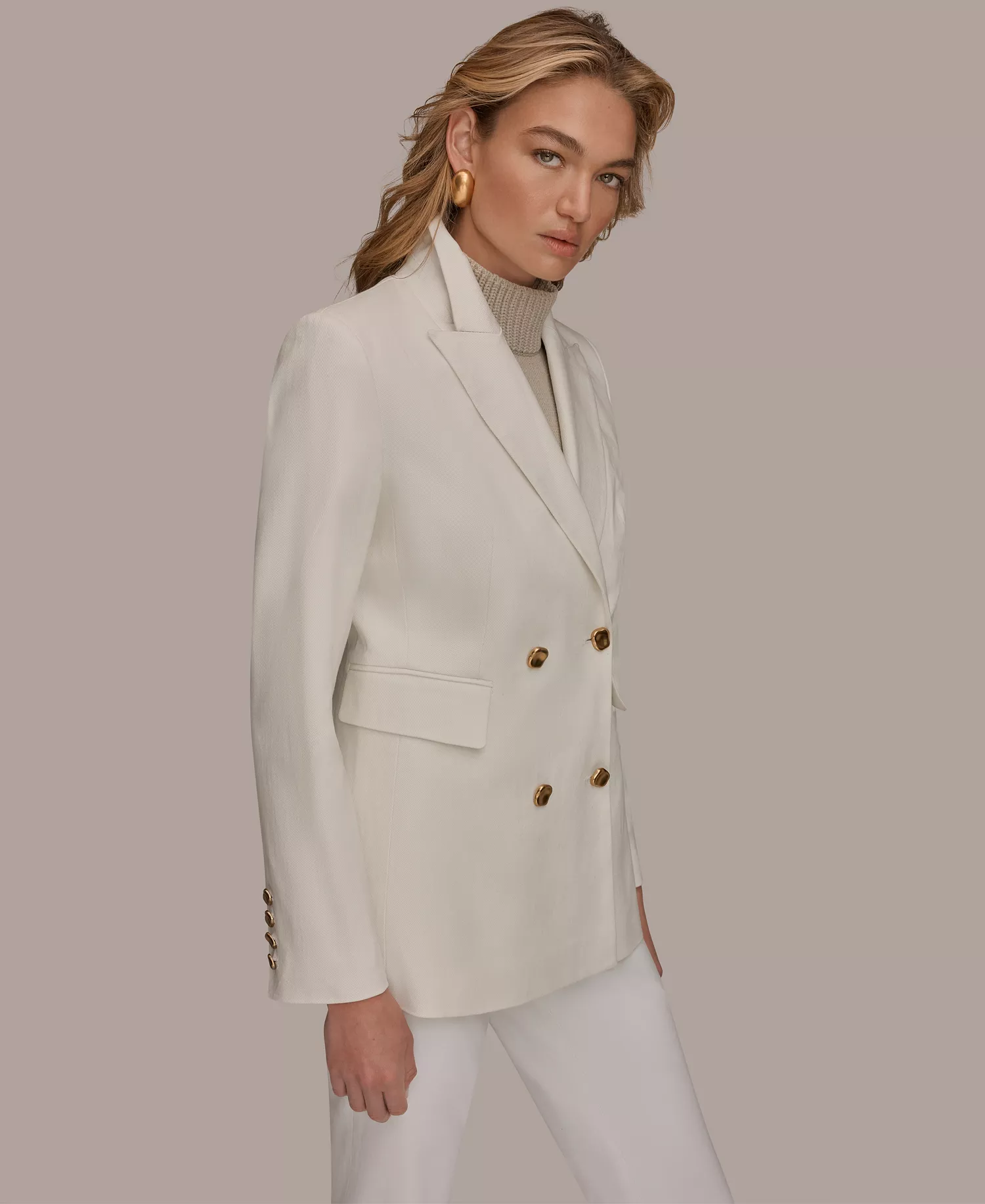 Women's Double Breasted Blazer Jacket - Cream - L