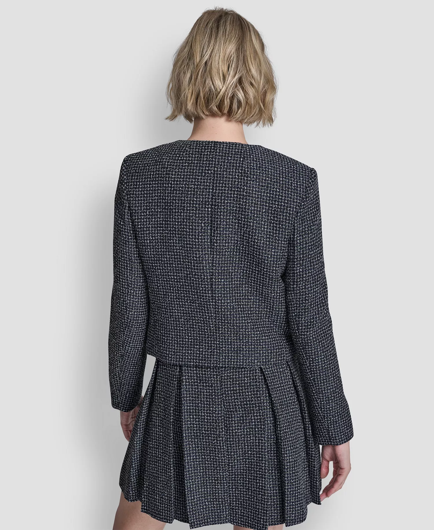 Women's Collarless Cropped 4-Button Jacket - Navy Combo - 10