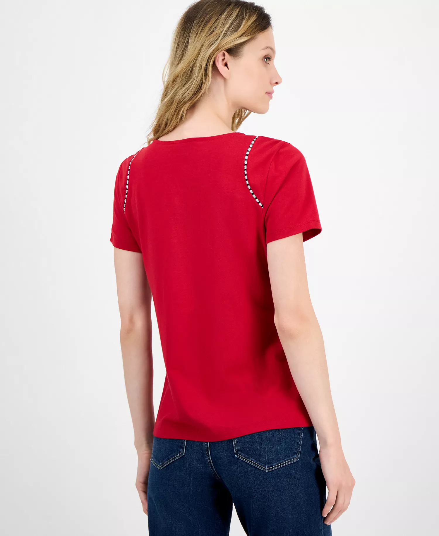 Nautica Women's Knit-Trim Top - Red - XL