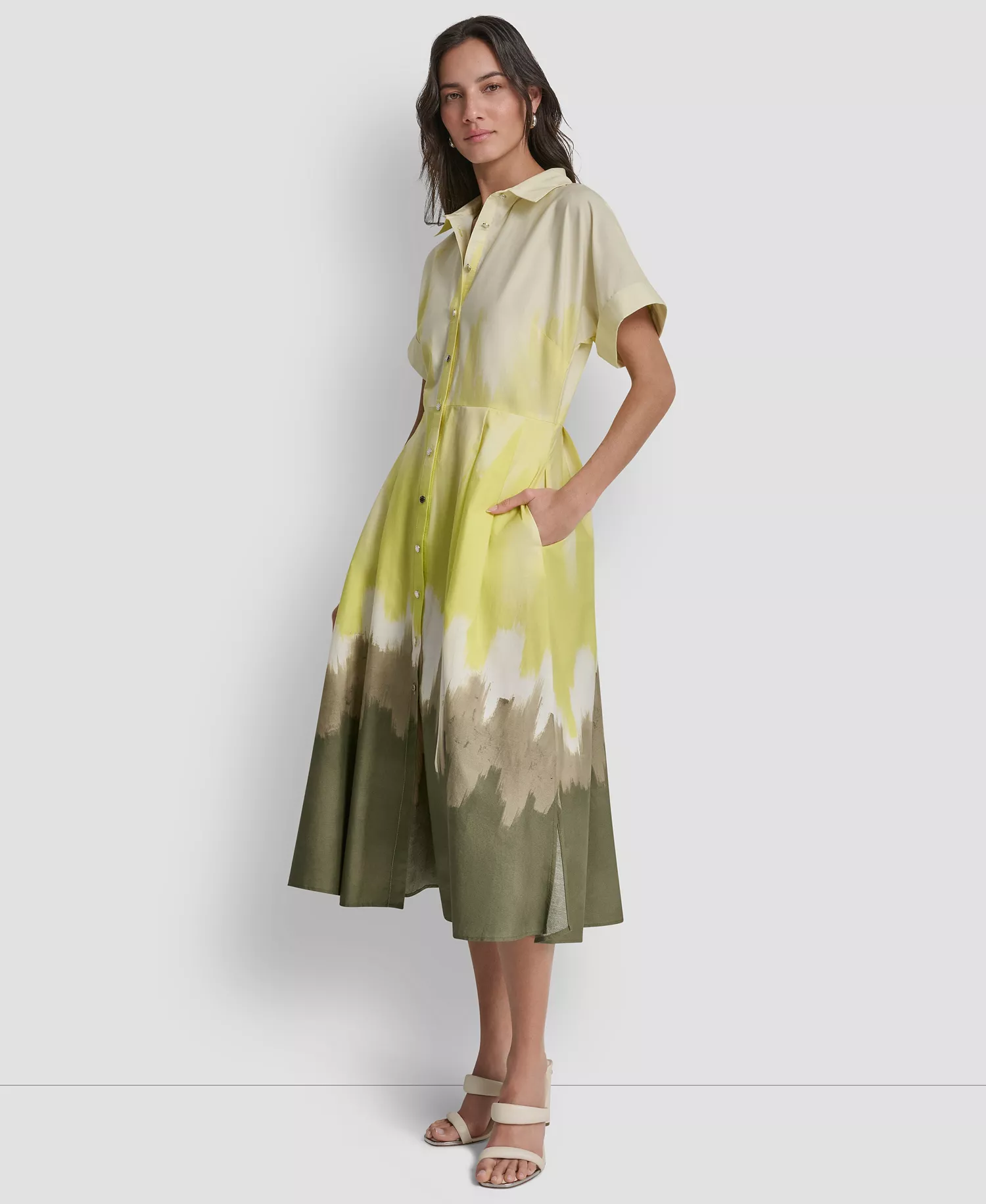 Women's Short-Sleeve Collared Printed Button-Front Dress - Daybreak Haze - L