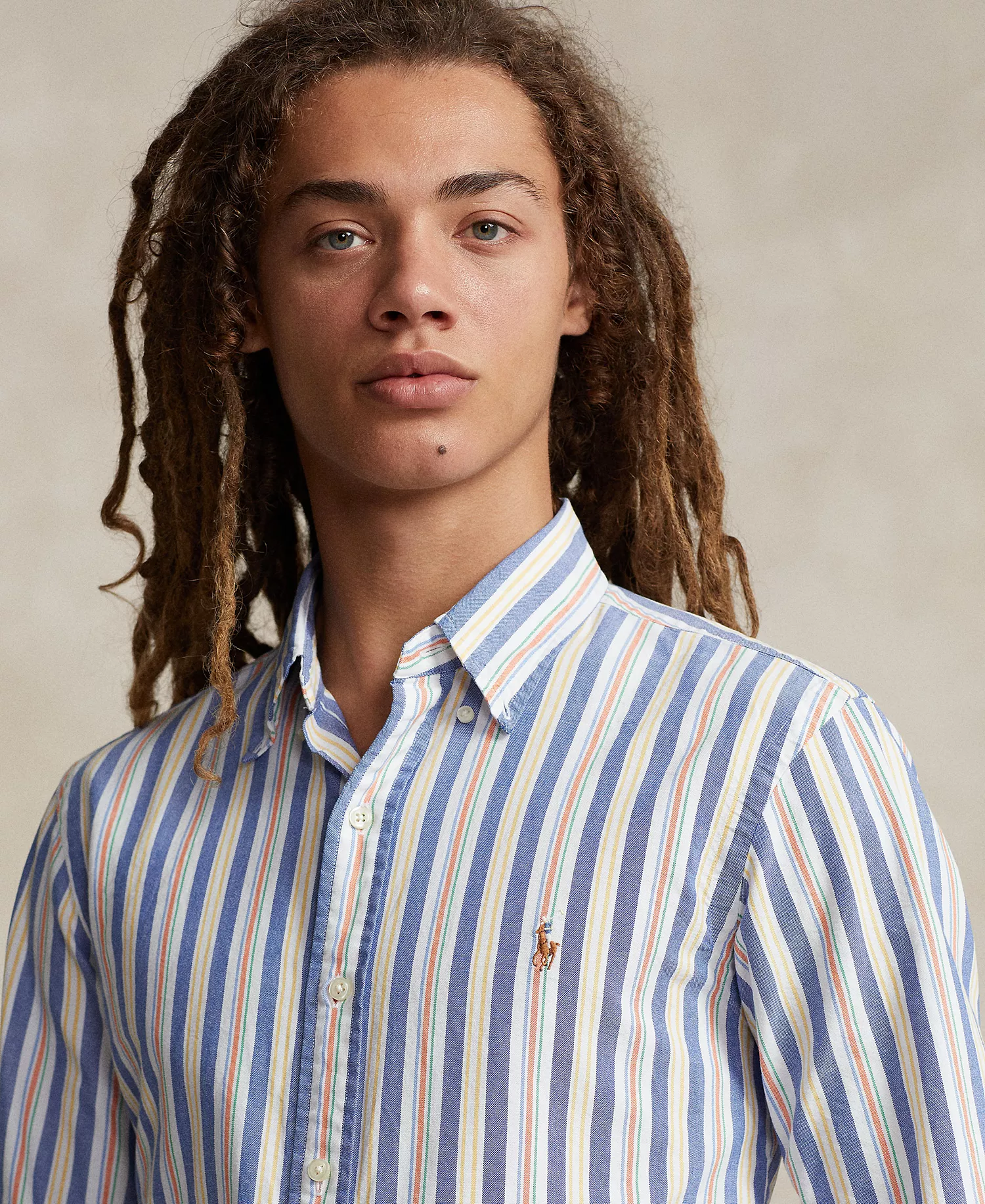 Men's Custom-Fit Striped Oxford Shirt - Blue - 2XL