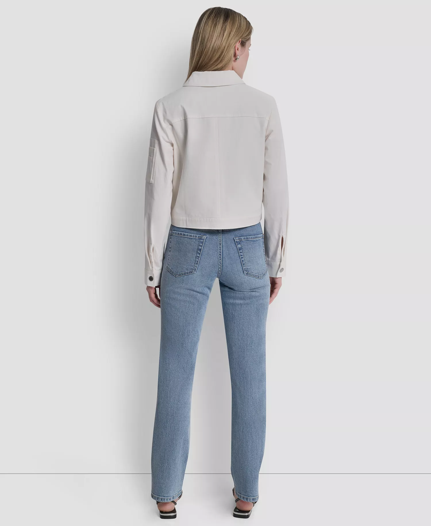 Women's Collared Twill Trucker Jacket - Ivory - L