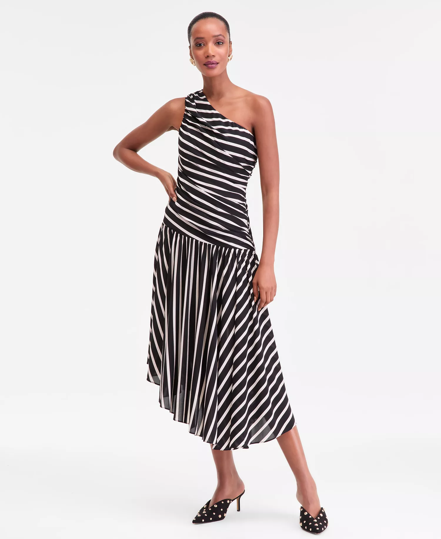 Women's One-Shoulder Asymmetric Hem Dress, Macy's Exclusive - Lira Stripe - L
