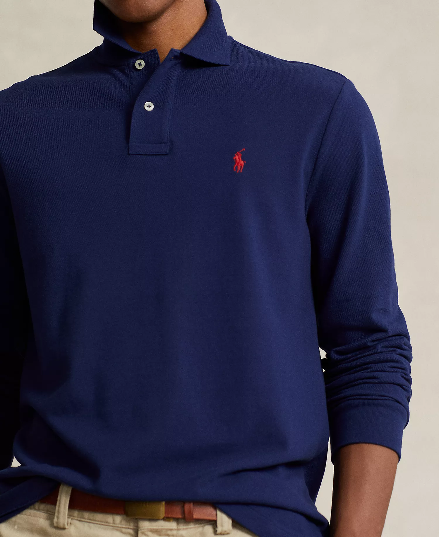 Men's Classic Fit Long Sleeve Mesh Polo - Newport Navy - 2XL