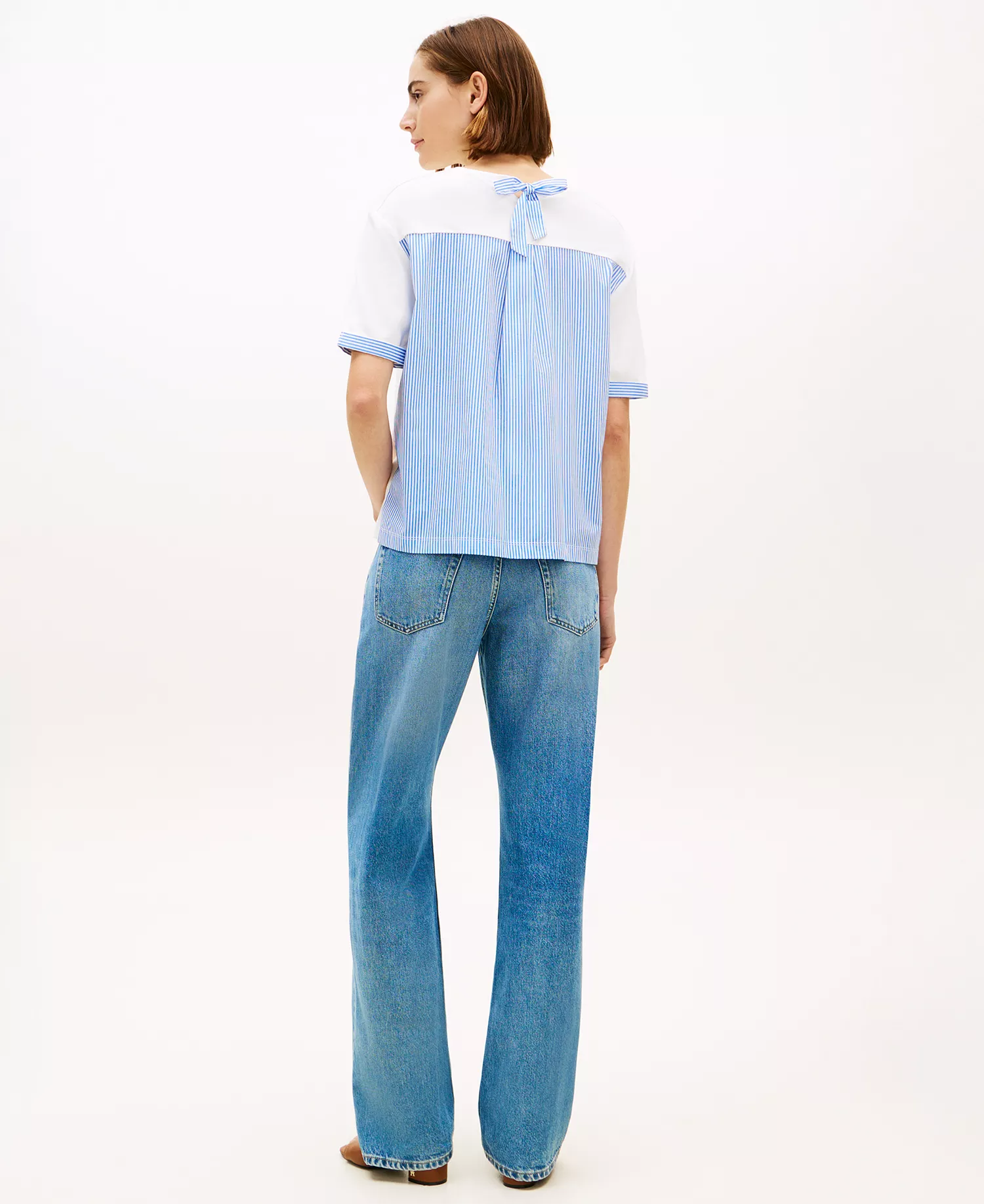 Women's Rib Mixed Media Back Short-Sleeve T-Shirt - Ecru - L