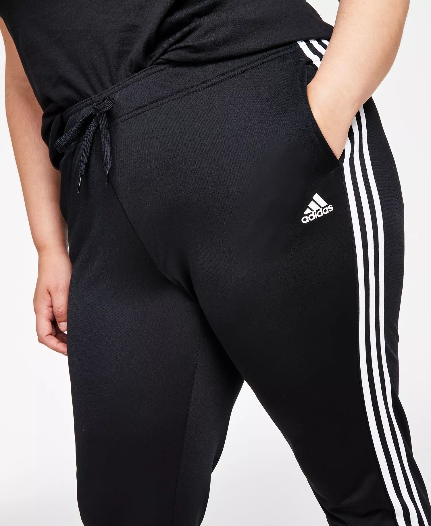 Women's Essentials Warm-Up Slim Tapered 3-Stripes Track Pants, XS-4X - Black - S