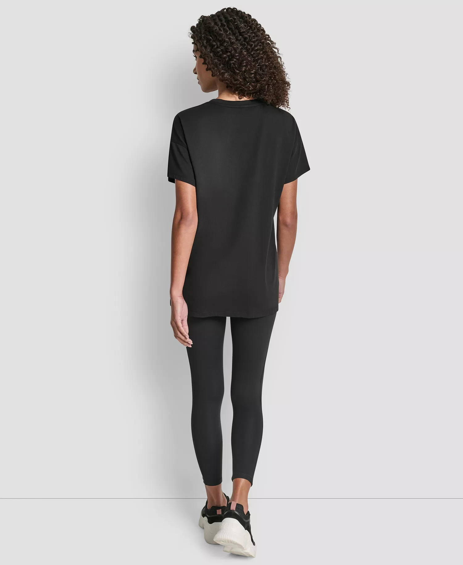 Women's Flocked Logo Drop Shoulder T-Shirt - Black - L