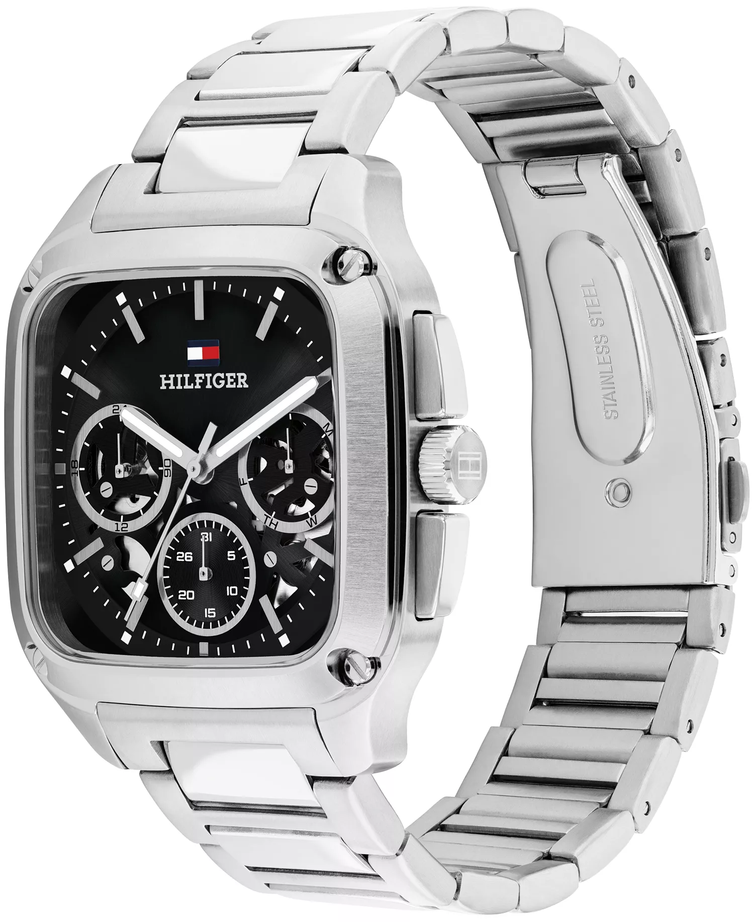 Men's Multifunction Silver Tone Stainless Steel Bracelet Watch, 39mm - Black - No Size