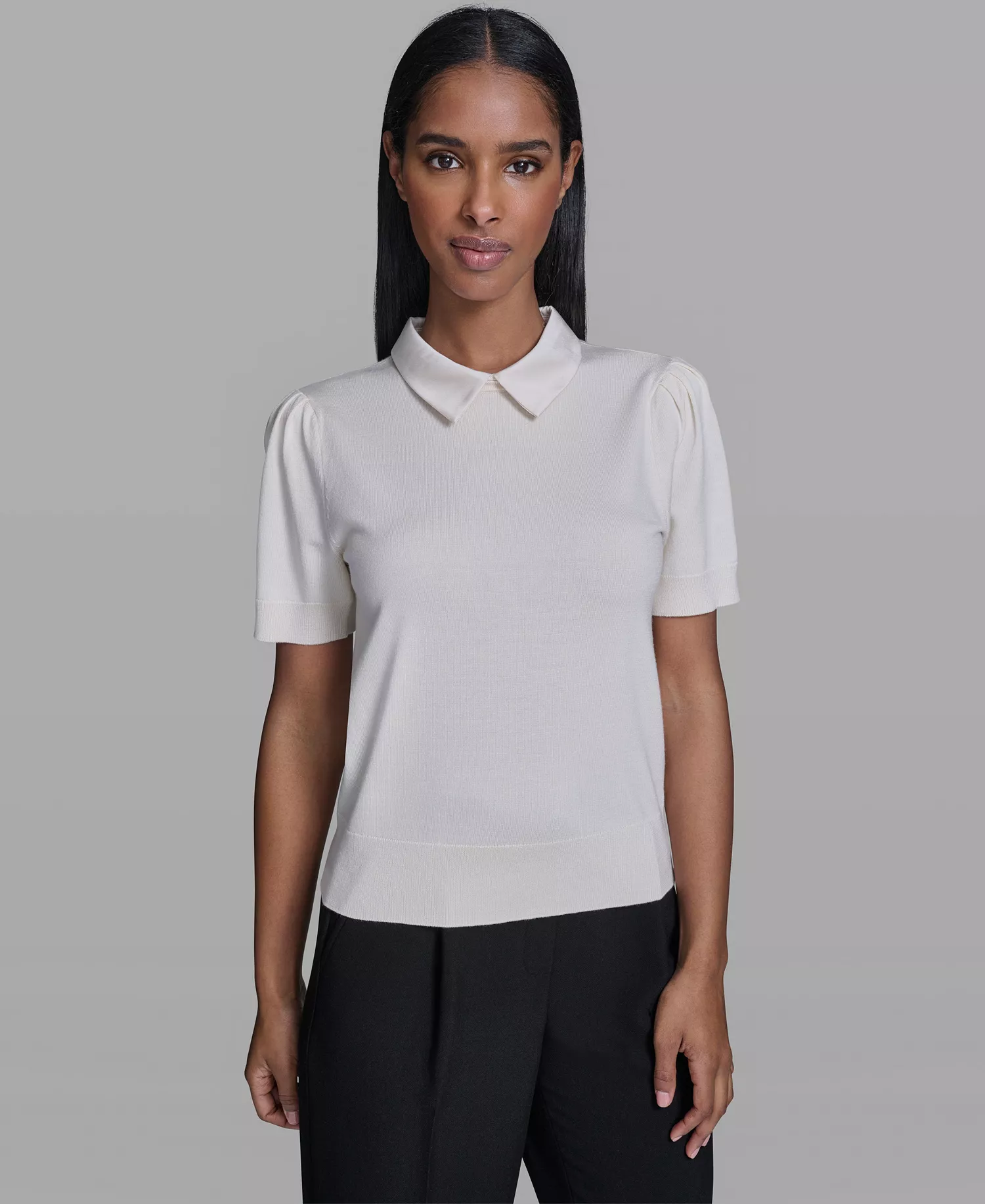 Women's Satin-Collared Sweater - Bisque - L