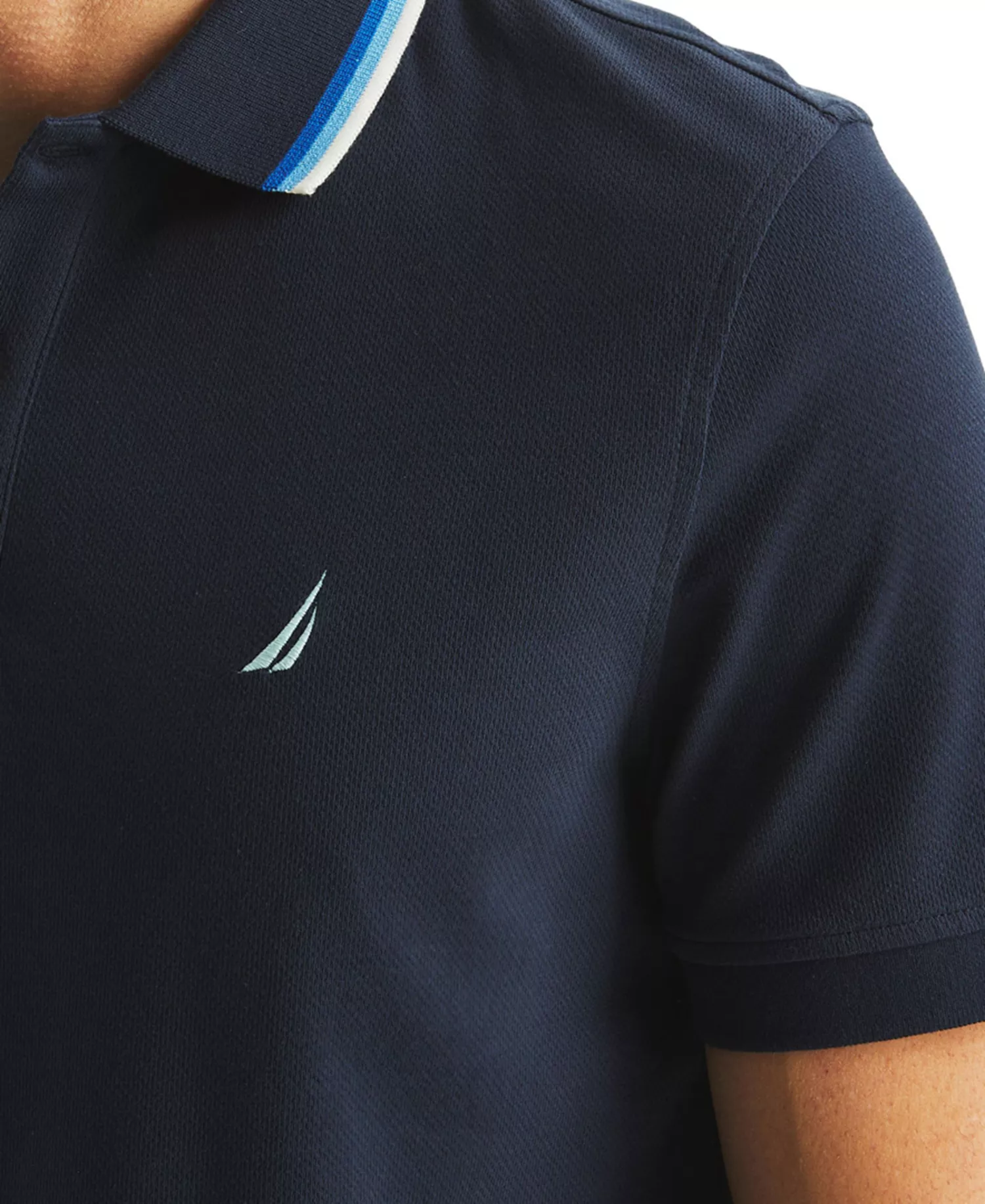 Men's Textured Tipped Collar Polo Shirt - Navy Seas - 2XL