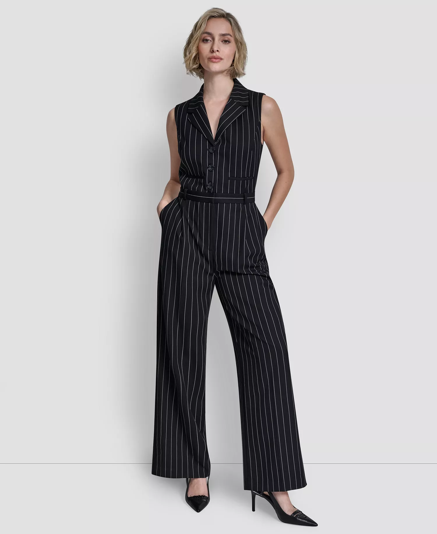 Women's Collared Wide Leg Jumpsuit - Navy / Tan - 10