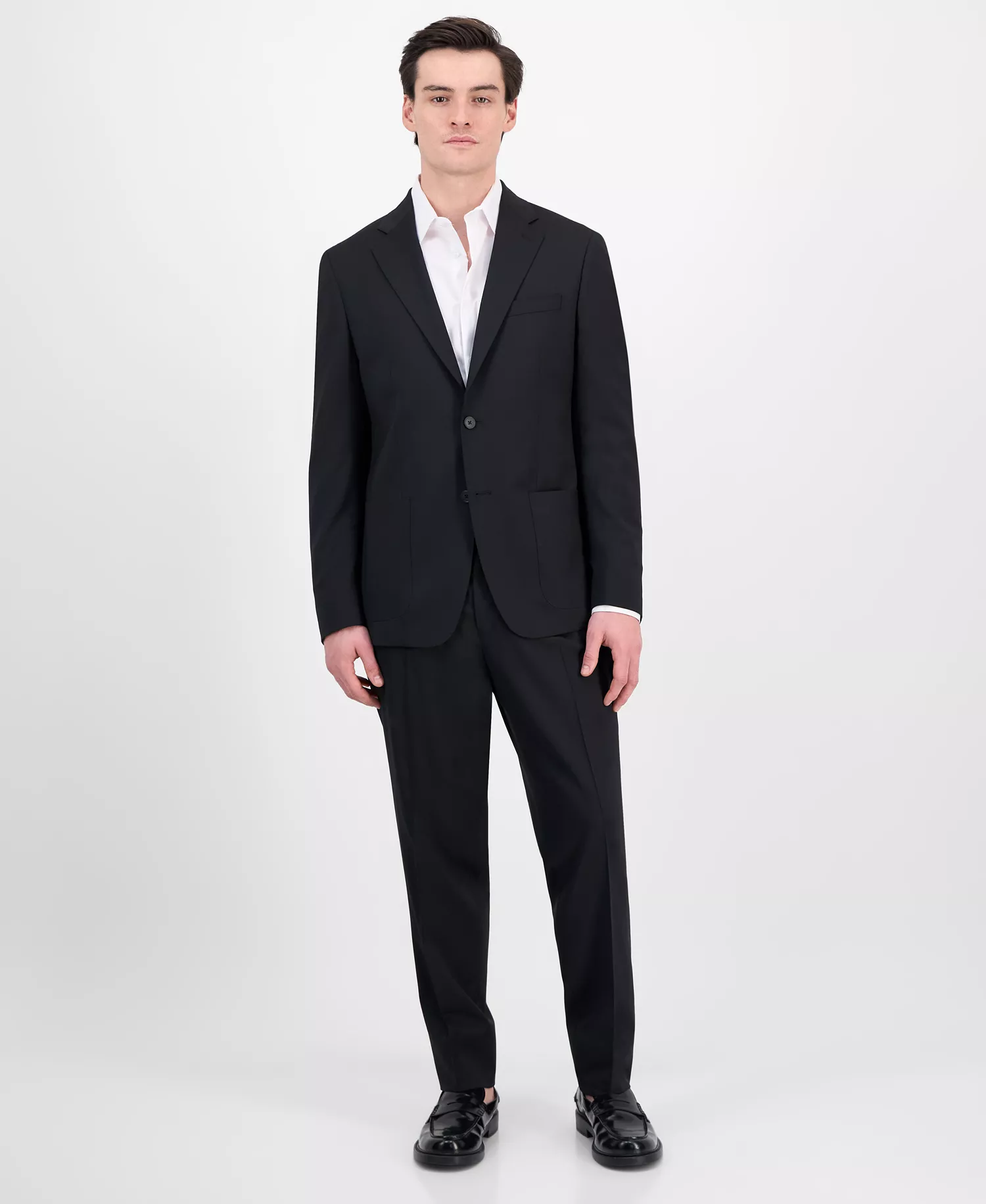 Men's Slim-Fit Italian Wool Solid Suit  - Black - 36R