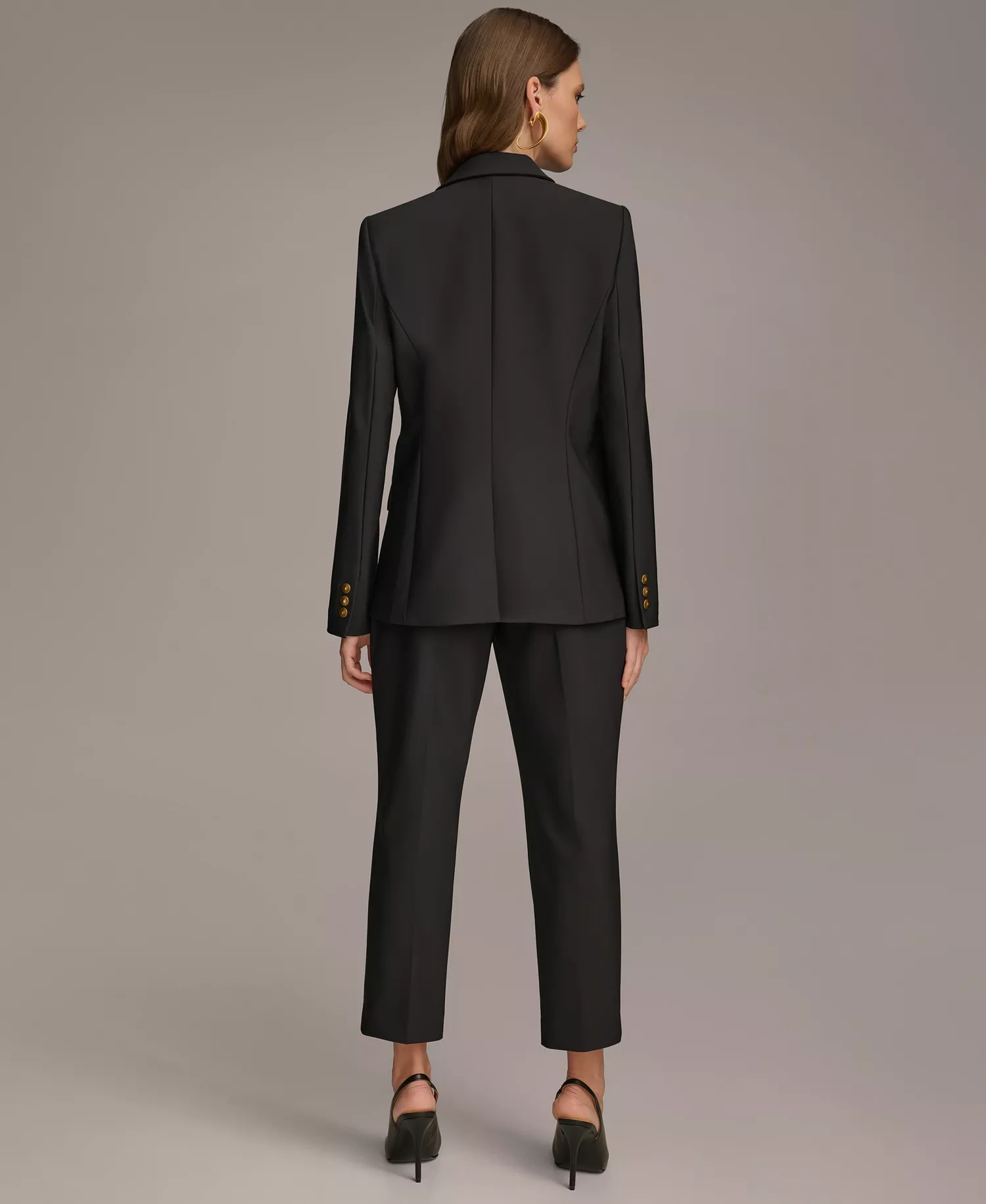 Women's One Button Blazer & Slim Leg Ankle Pant - Black - 0