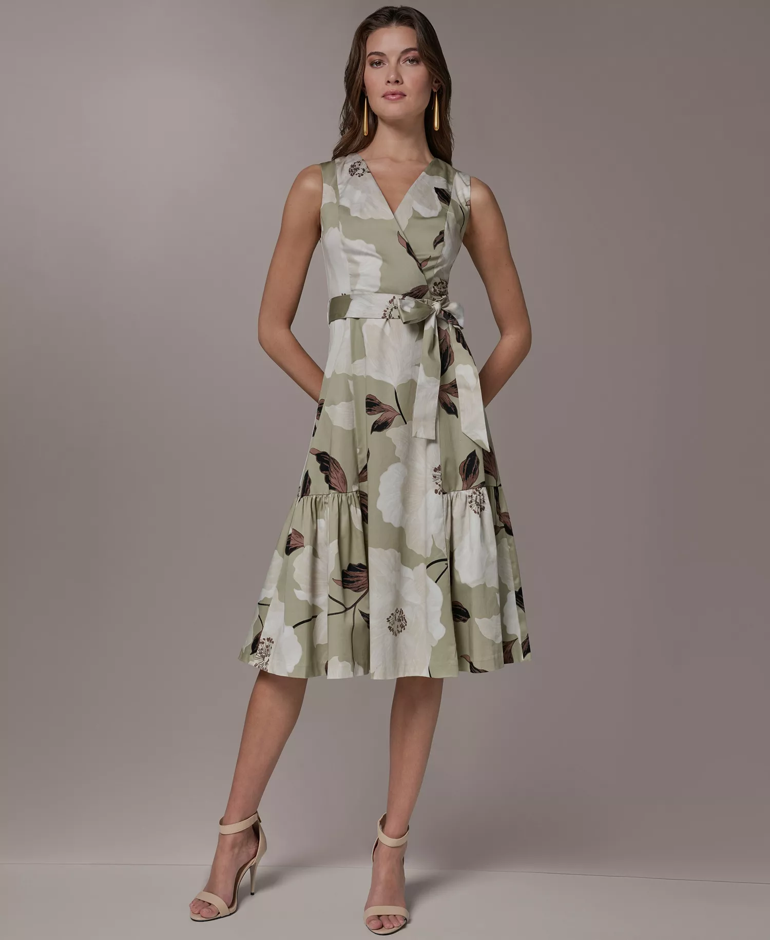 Petite Belted Cotton Midi Dress - Agave Multi - 0P